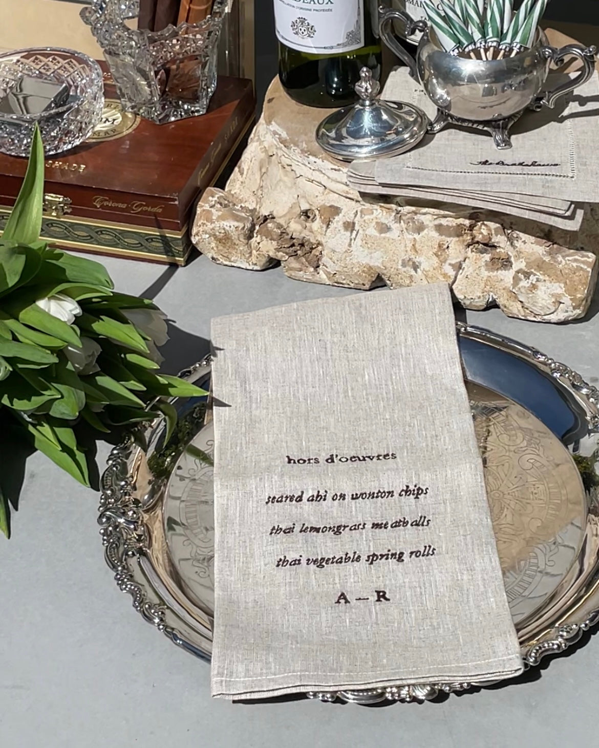 Custom Embroidered Hors d'oeuvres Towel (Pricing starts at $75)