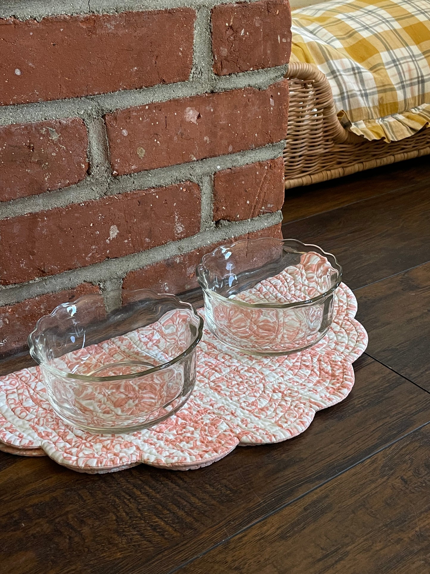 Scalloped Glass Pet Bowls, Set of 2