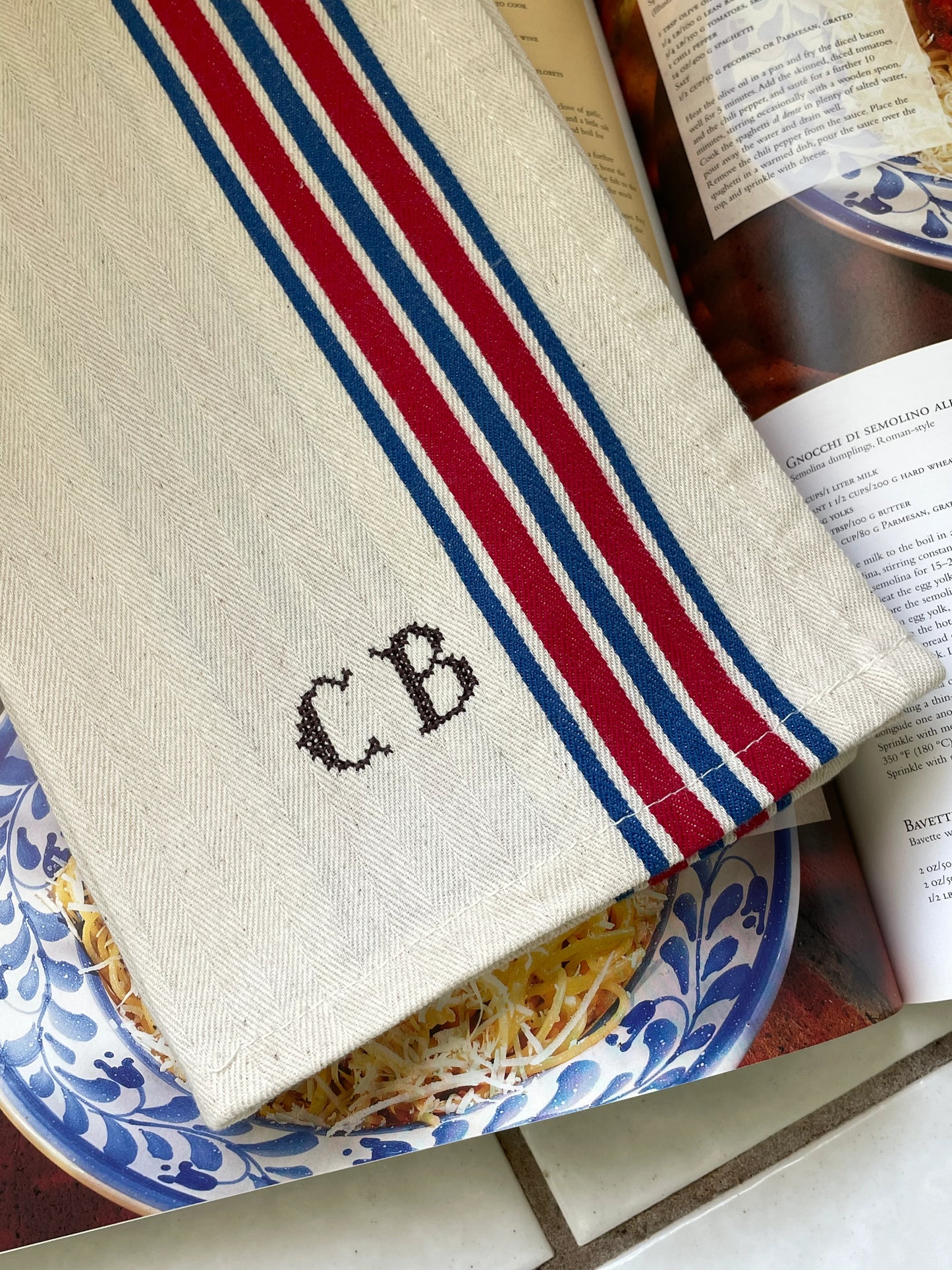 Red & Blue Stripe Tea Towel