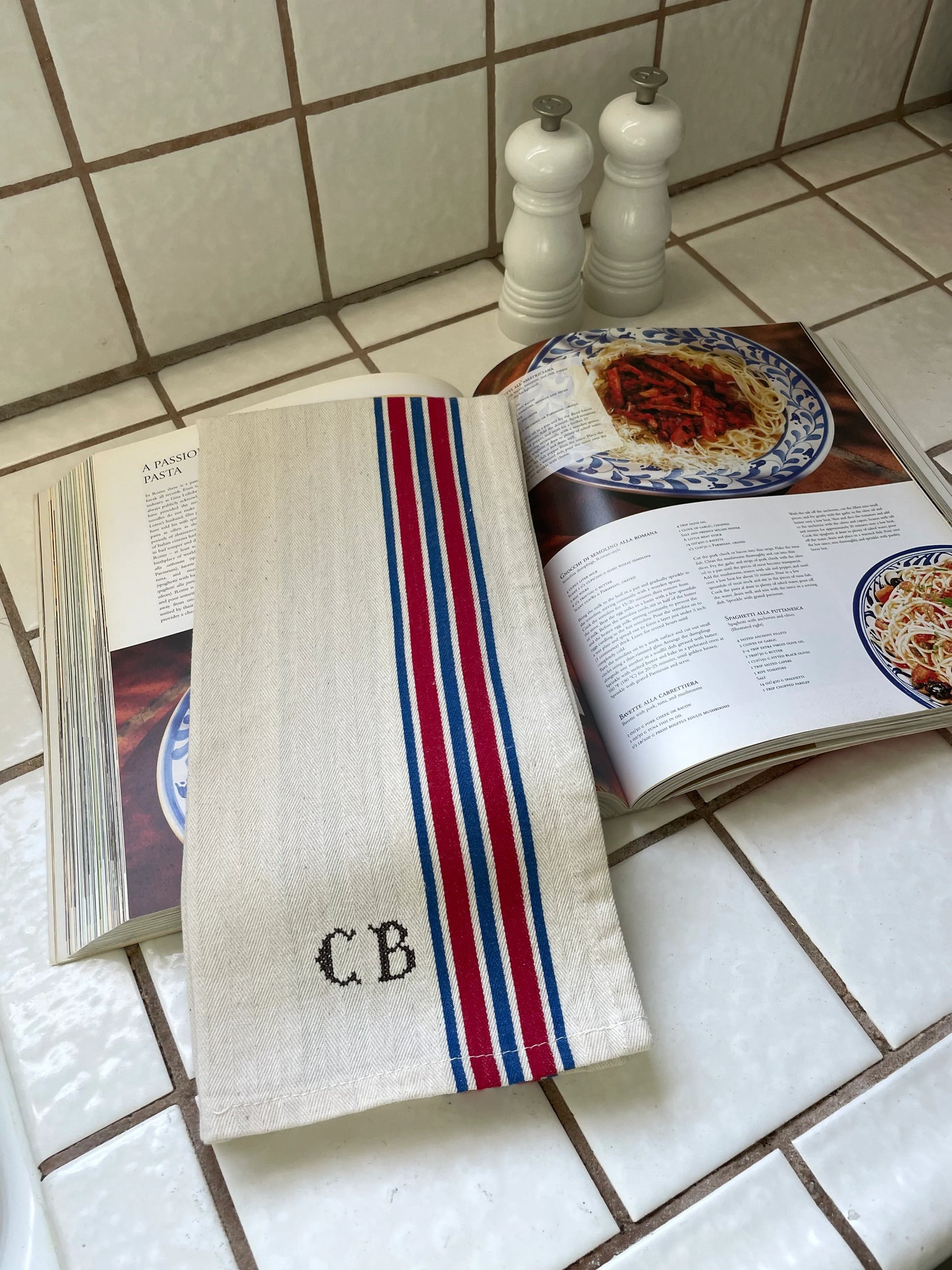 Red & Blue Stripe Tea Towel