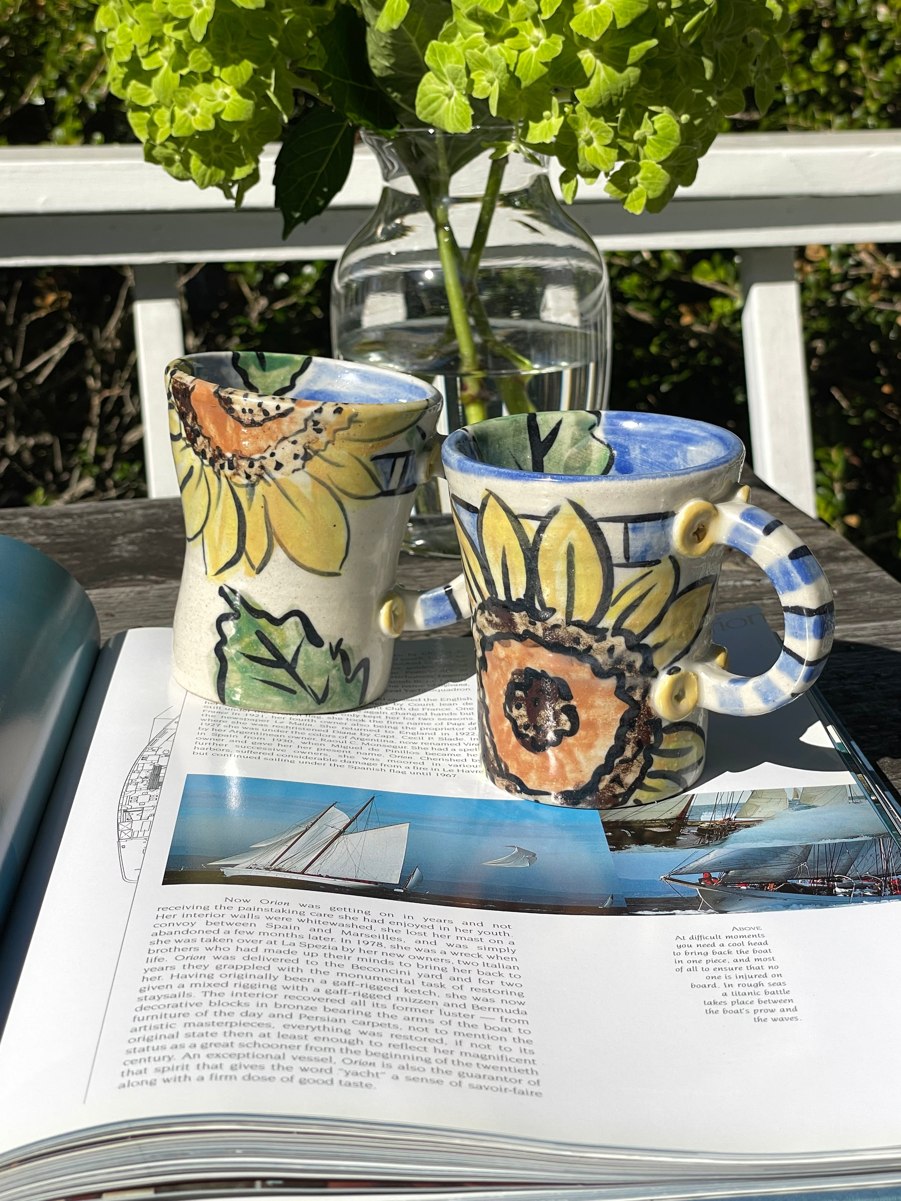 Sunflower Art Pottery Mugs, Set of 2