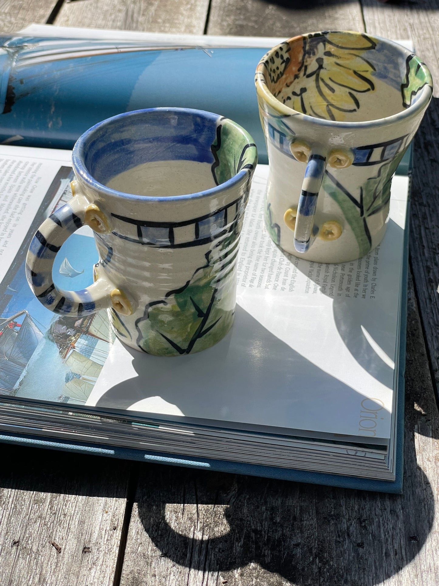 Sunflower Art Pottery Mugs, Set of 2