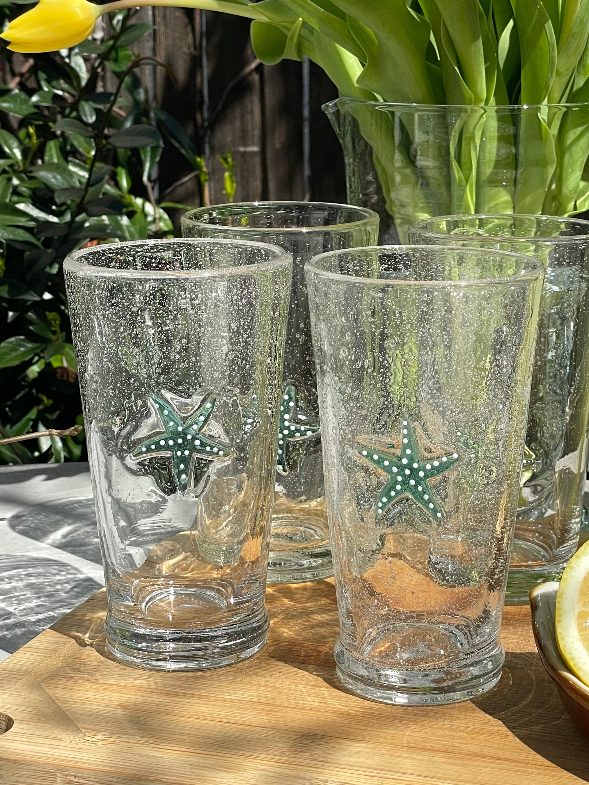 Starfish Blown-Glass Tumblers, Set of 4