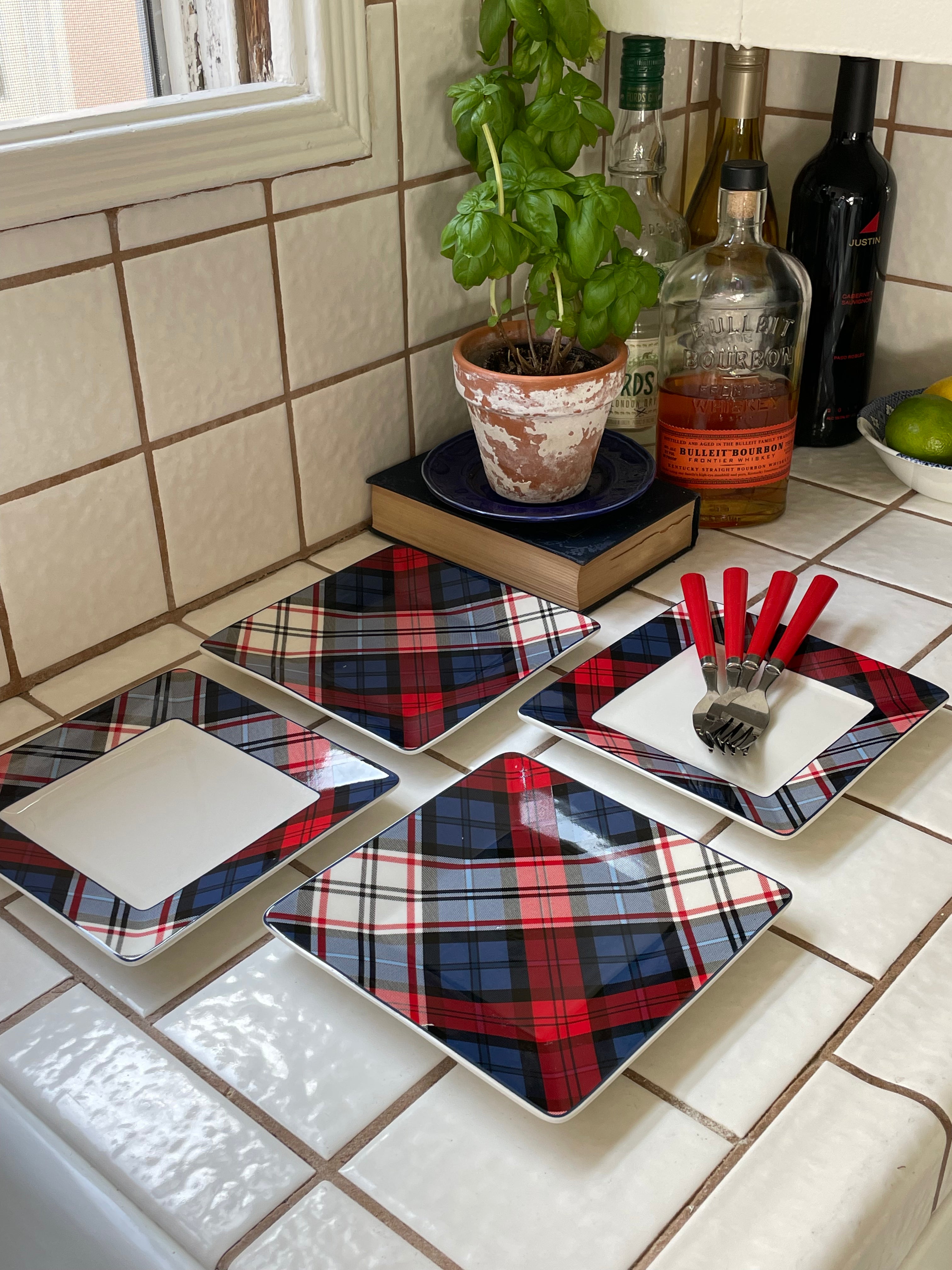 Penn Plaid Dessert Plates, Set of 4