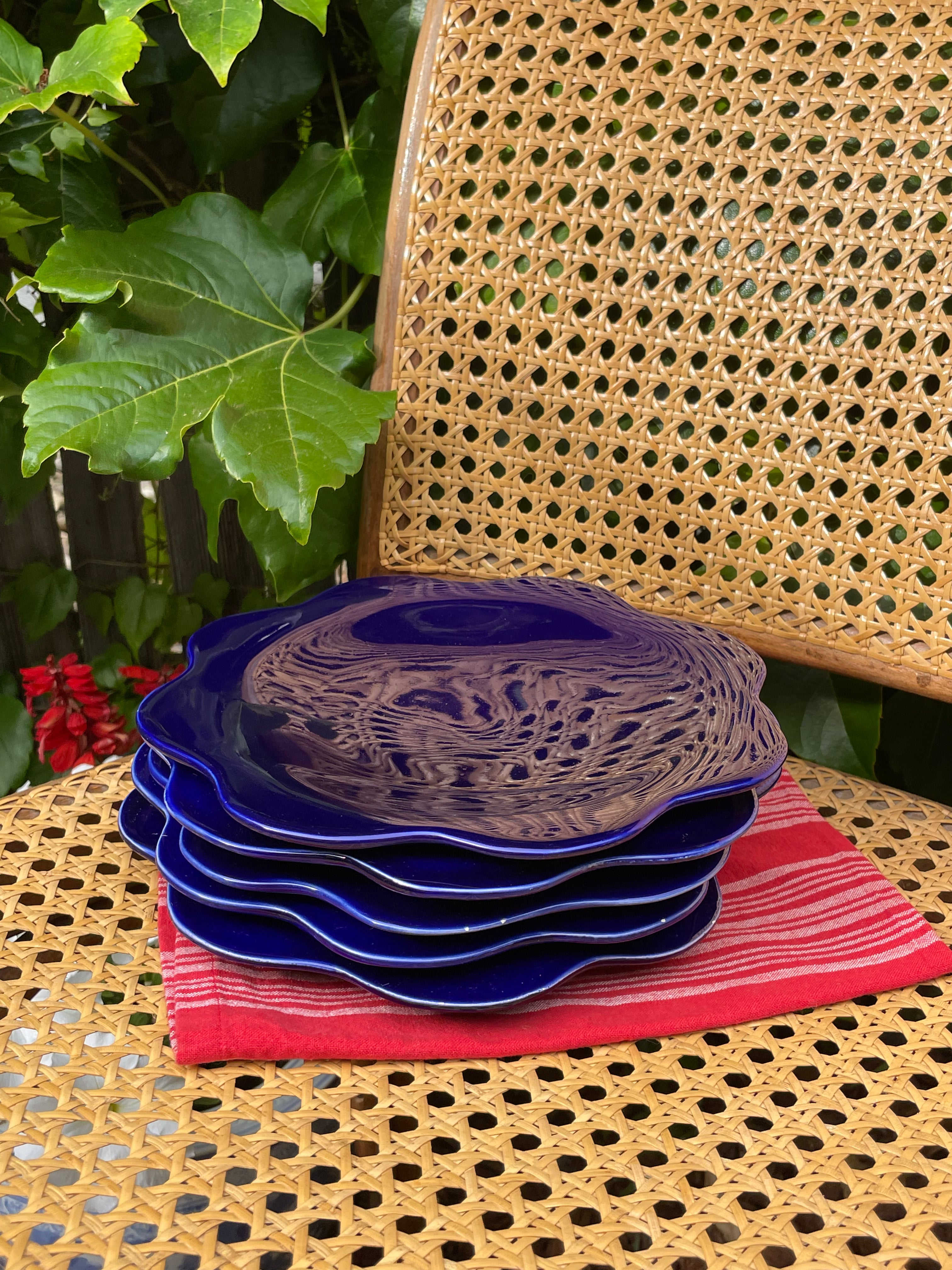 Indigo Flower Salad Plates, Set of 5