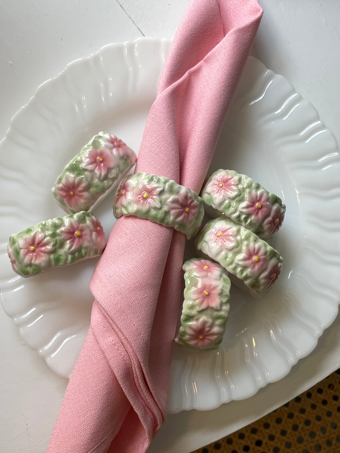 Pink Petal Napkin Rings, Set of 6