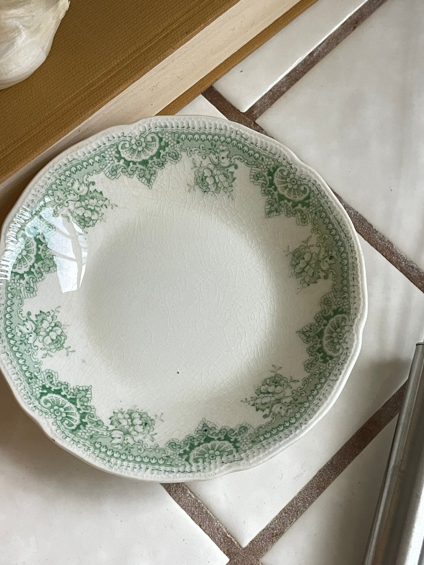 Johnson Bros Green Transferware Trinket Dish