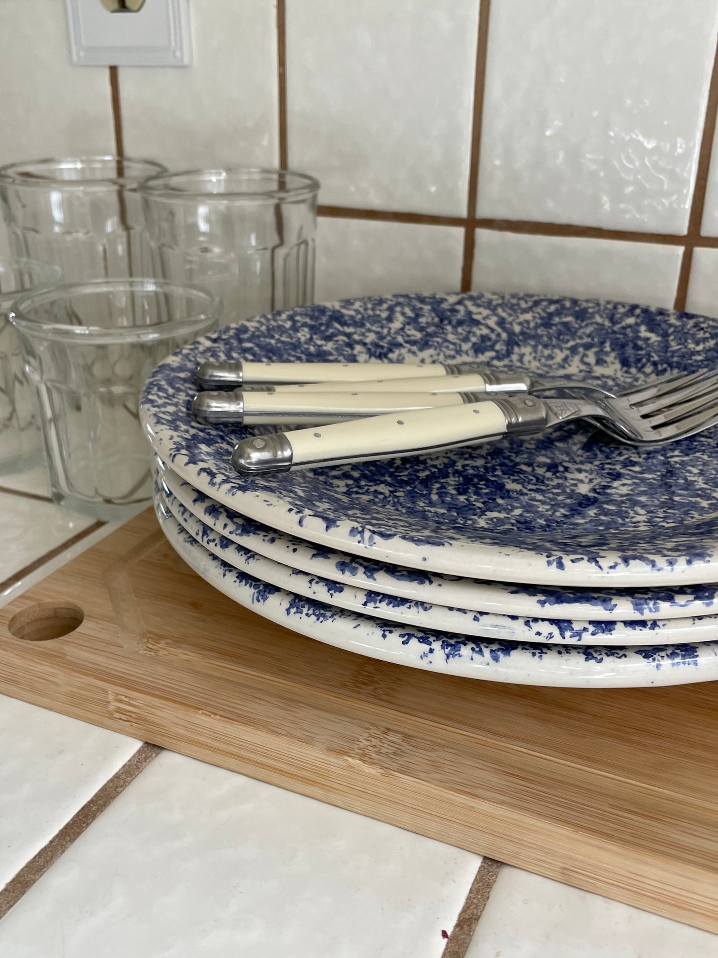 Seaworthy Sponge Paint Dinner Plates, Set of 4