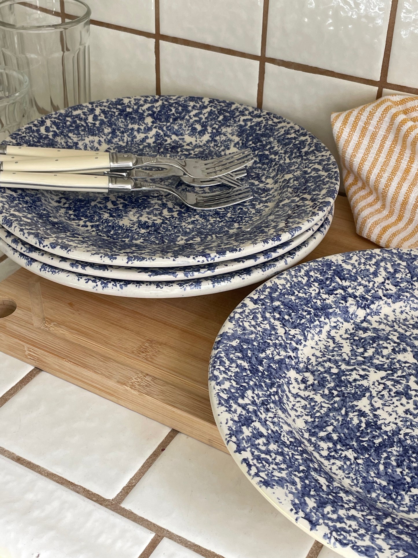 Seaworthy Sponge Paint Dinner Plates, Set of 4
