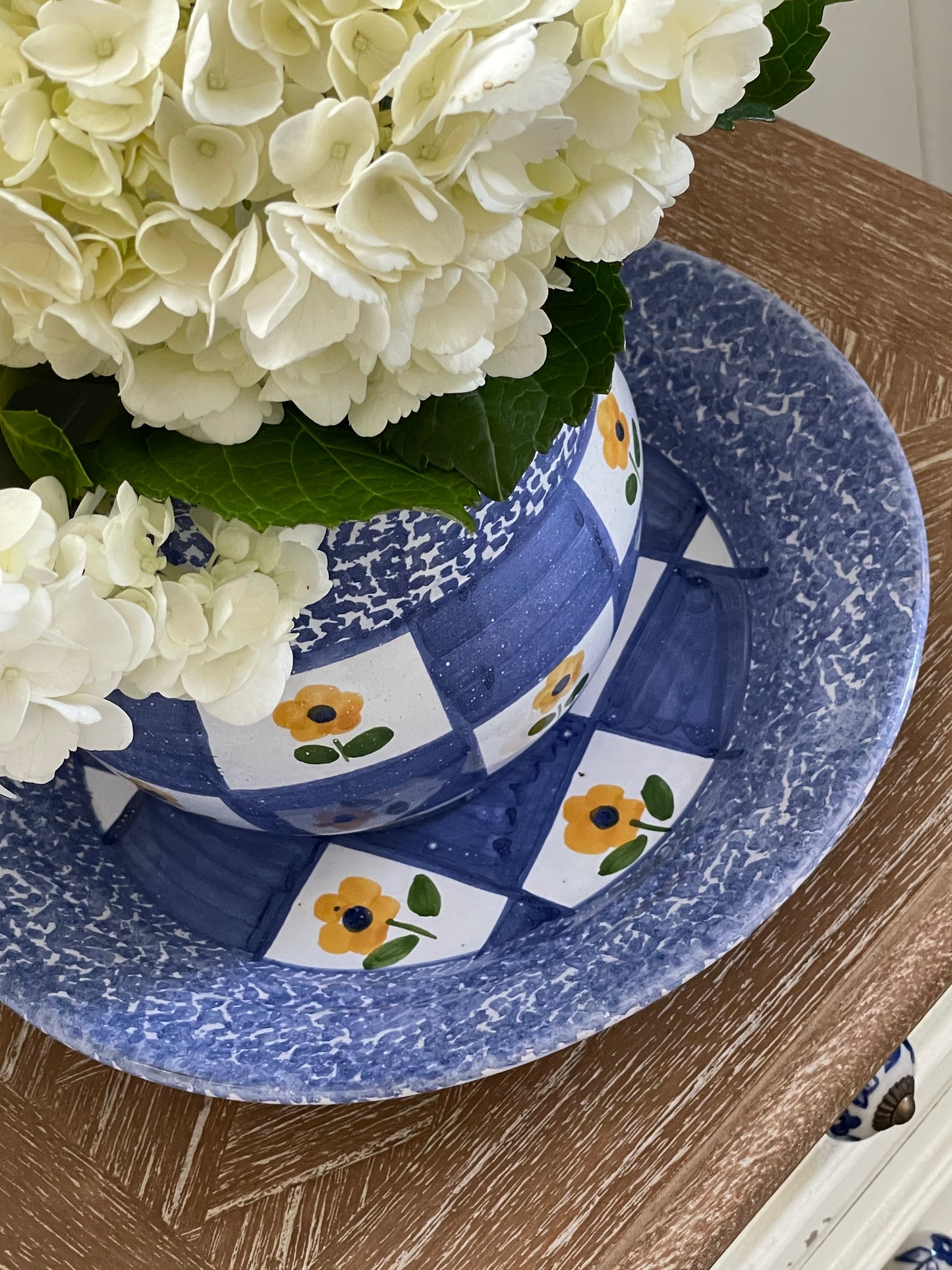 Checks & Blossoms Pitcher and Plate Set