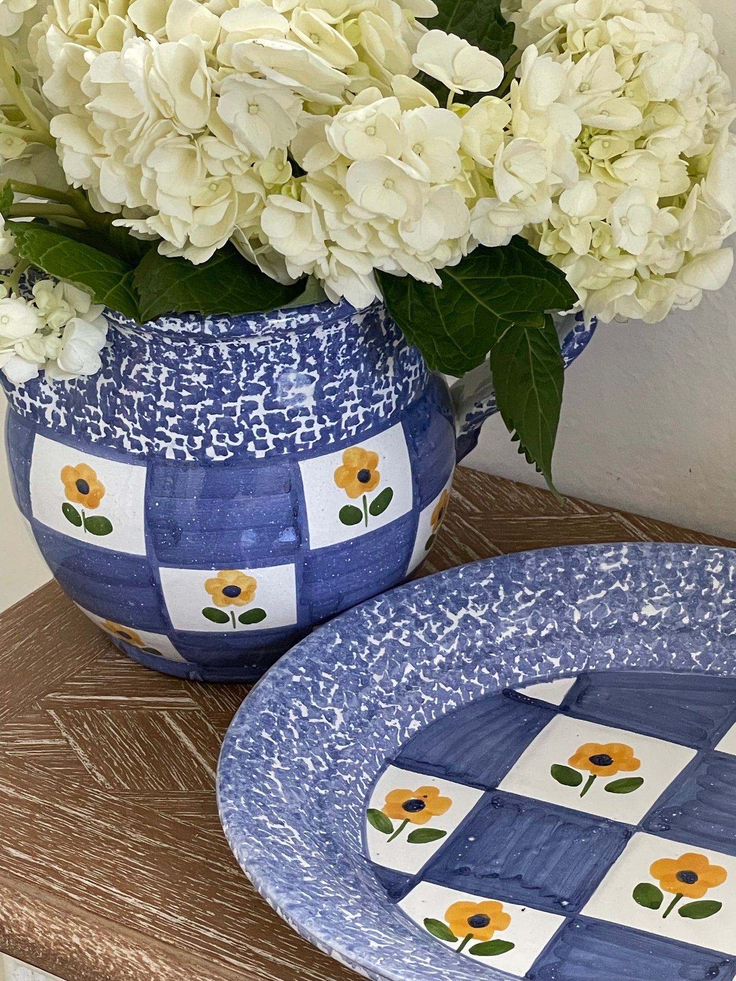 Checks & Blossoms Pitcher and Plate Set
