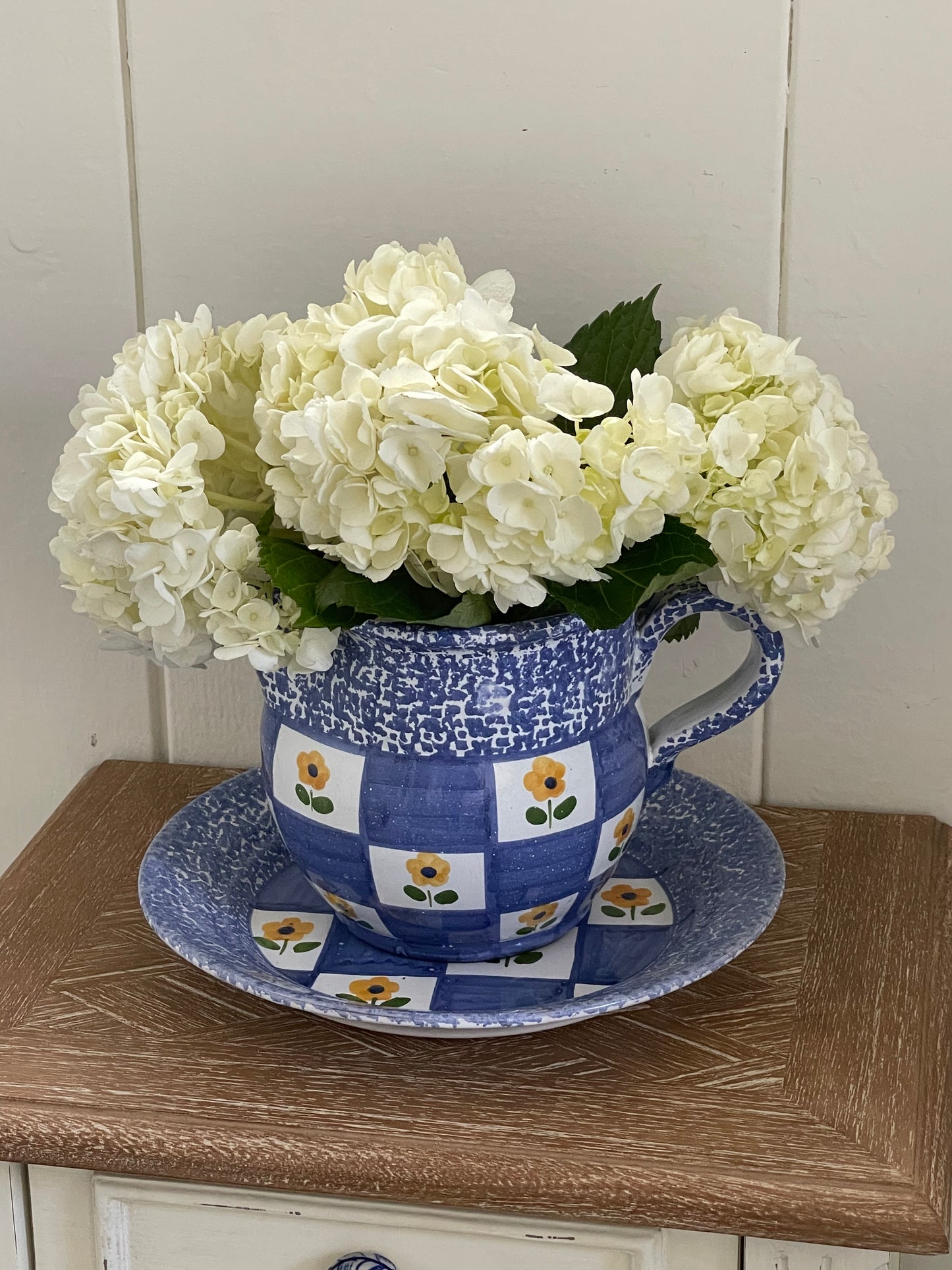 Checks & Blossoms Pitcher and Plate Set