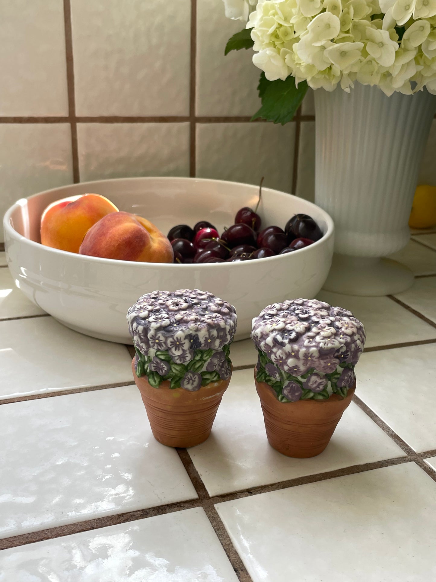 Violet Flower Pot Salt & Pepper Shakers