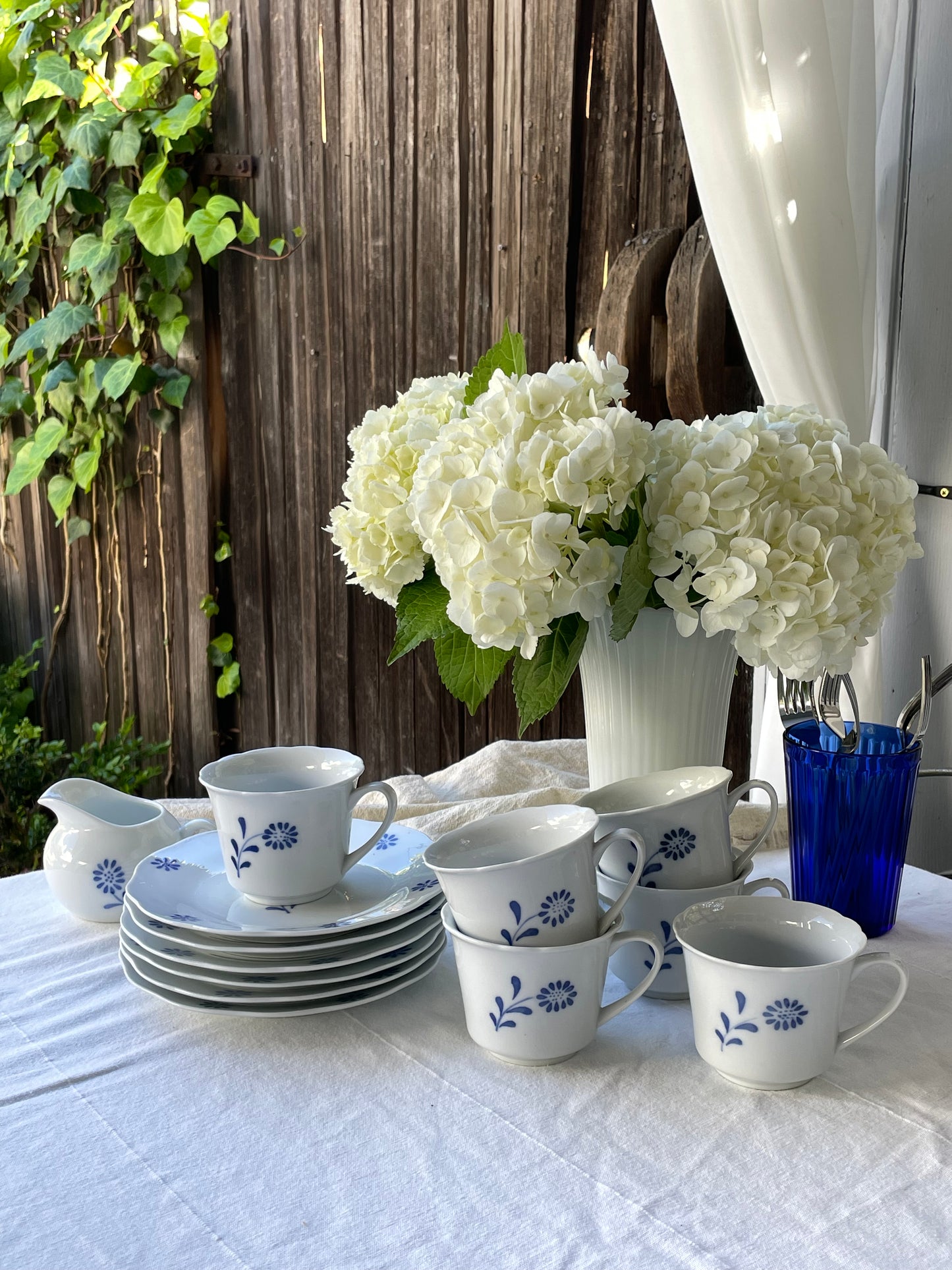 Blue Daisy Teacups & Saucers, Set of 6