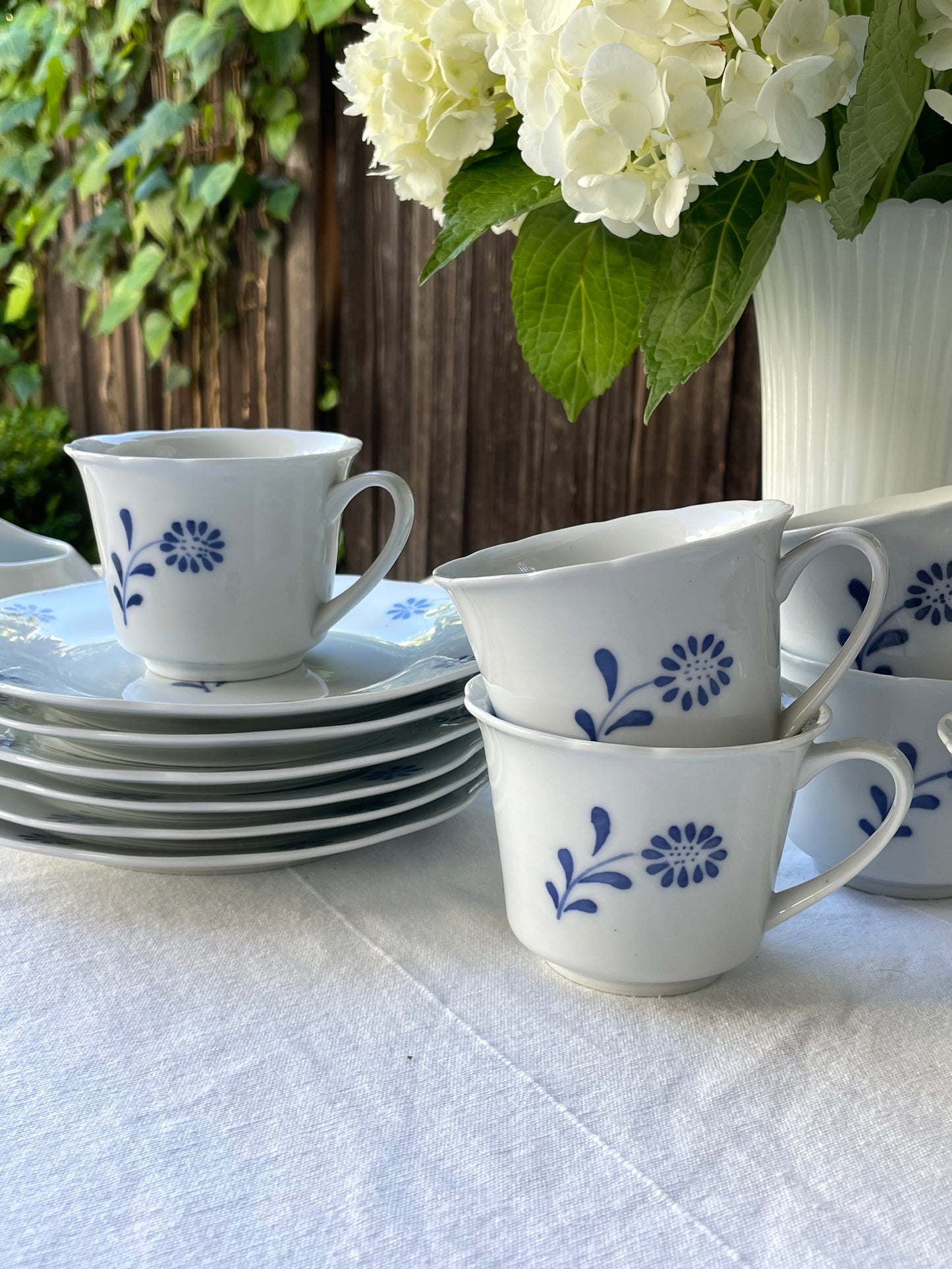 Blue Daisy Teacups & Saucers, Set of 6