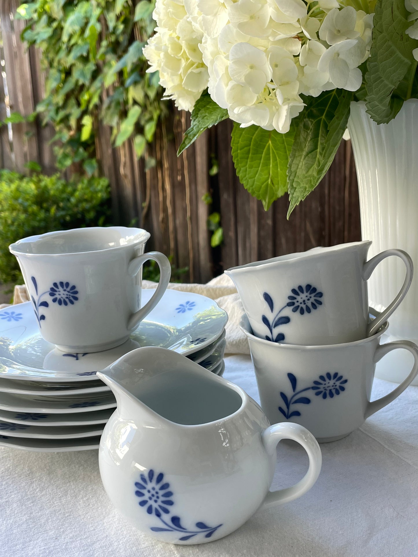 Blue Daisy Teacups & Saucers, Set of 6