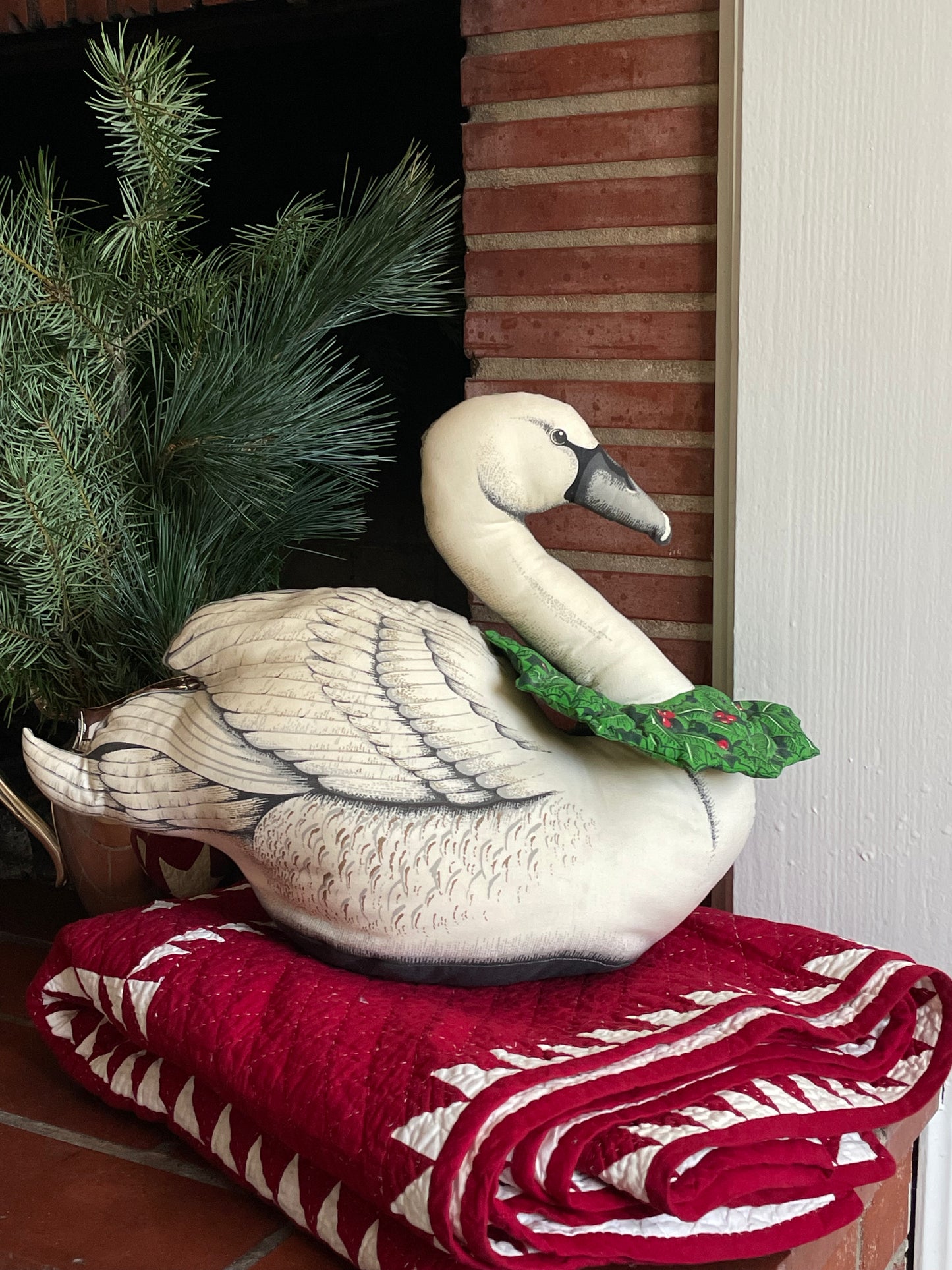 Snow Angel Fabric-Art Stuffed Sewn Swan
