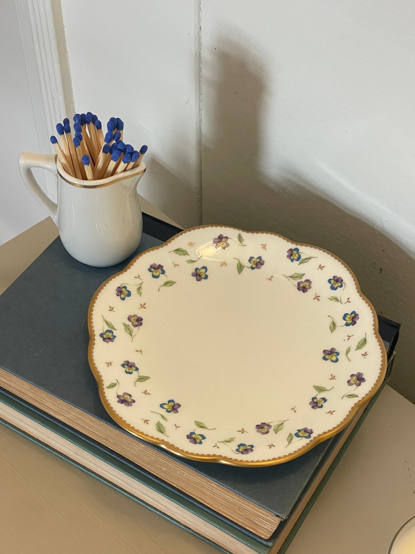 Pansy Matchstick Holder and Candle Plate