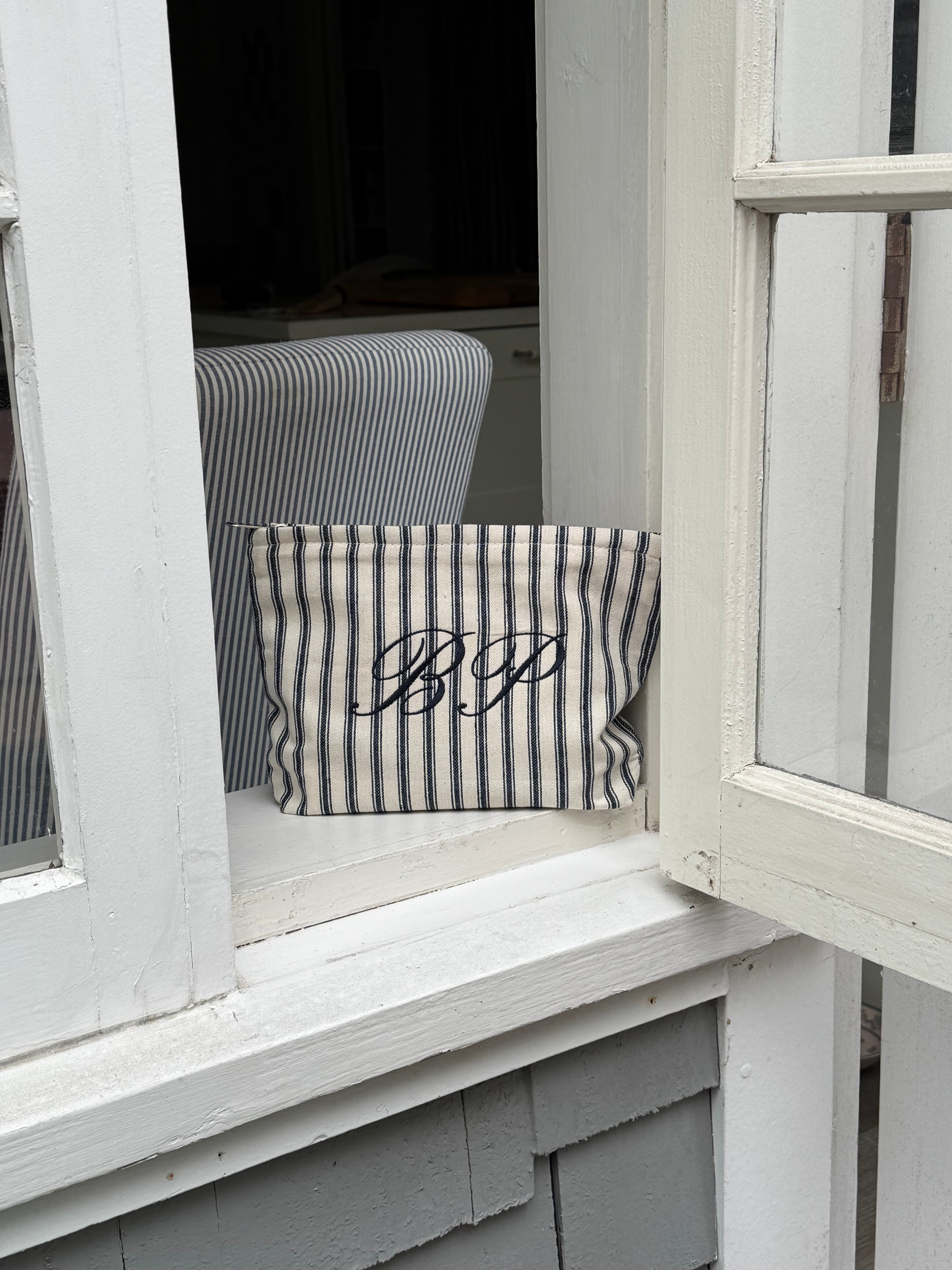 Ticking Stripe Makeup Bag