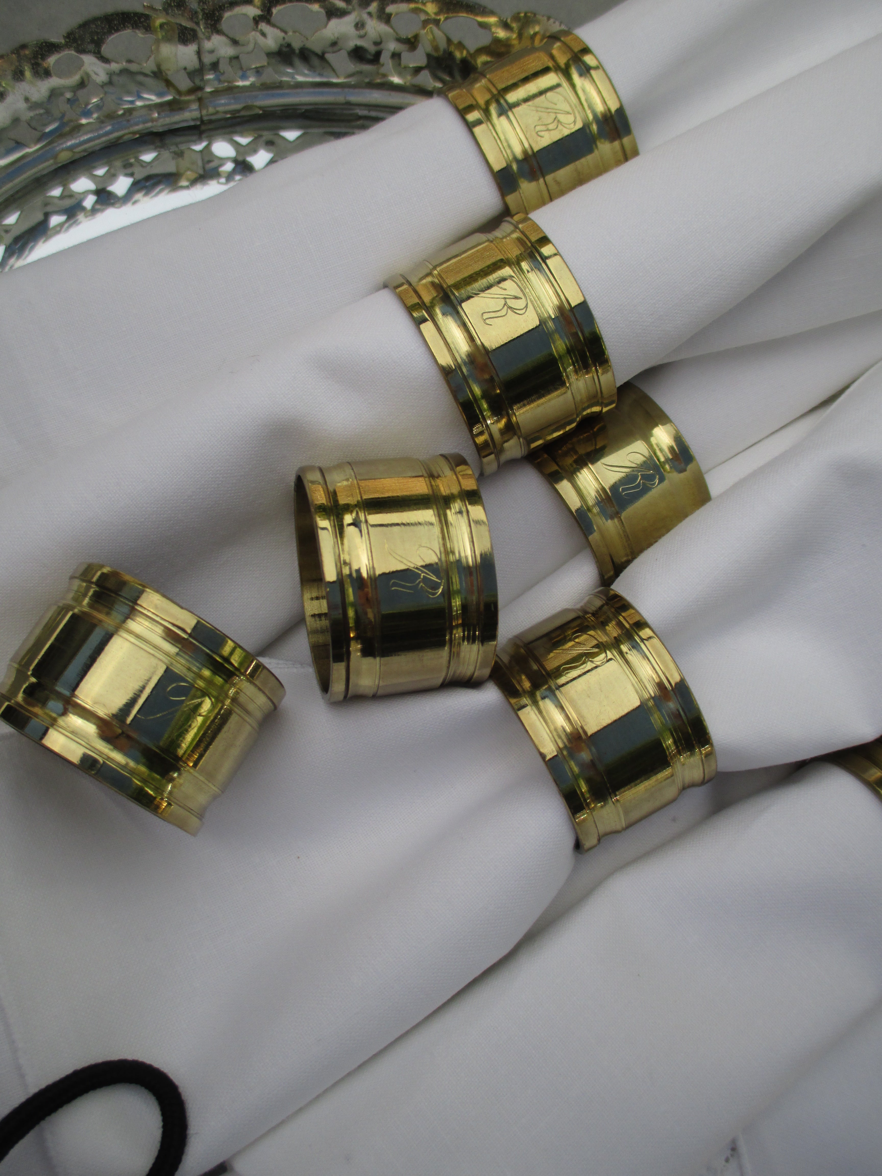 "R" Engraved Napkin Rings, Set of 10