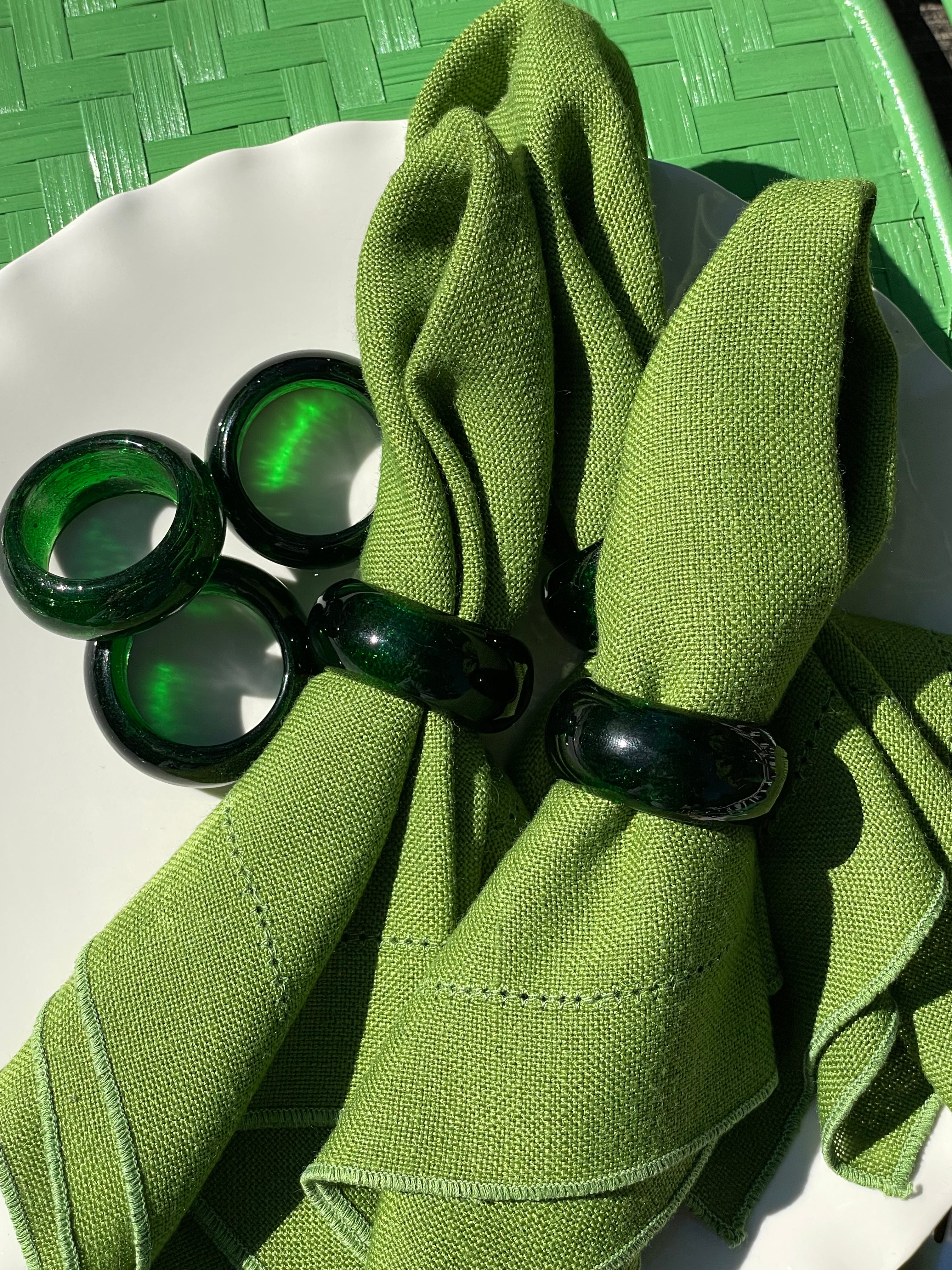 Salt Spray Glass Napkin Rings, Set of 6