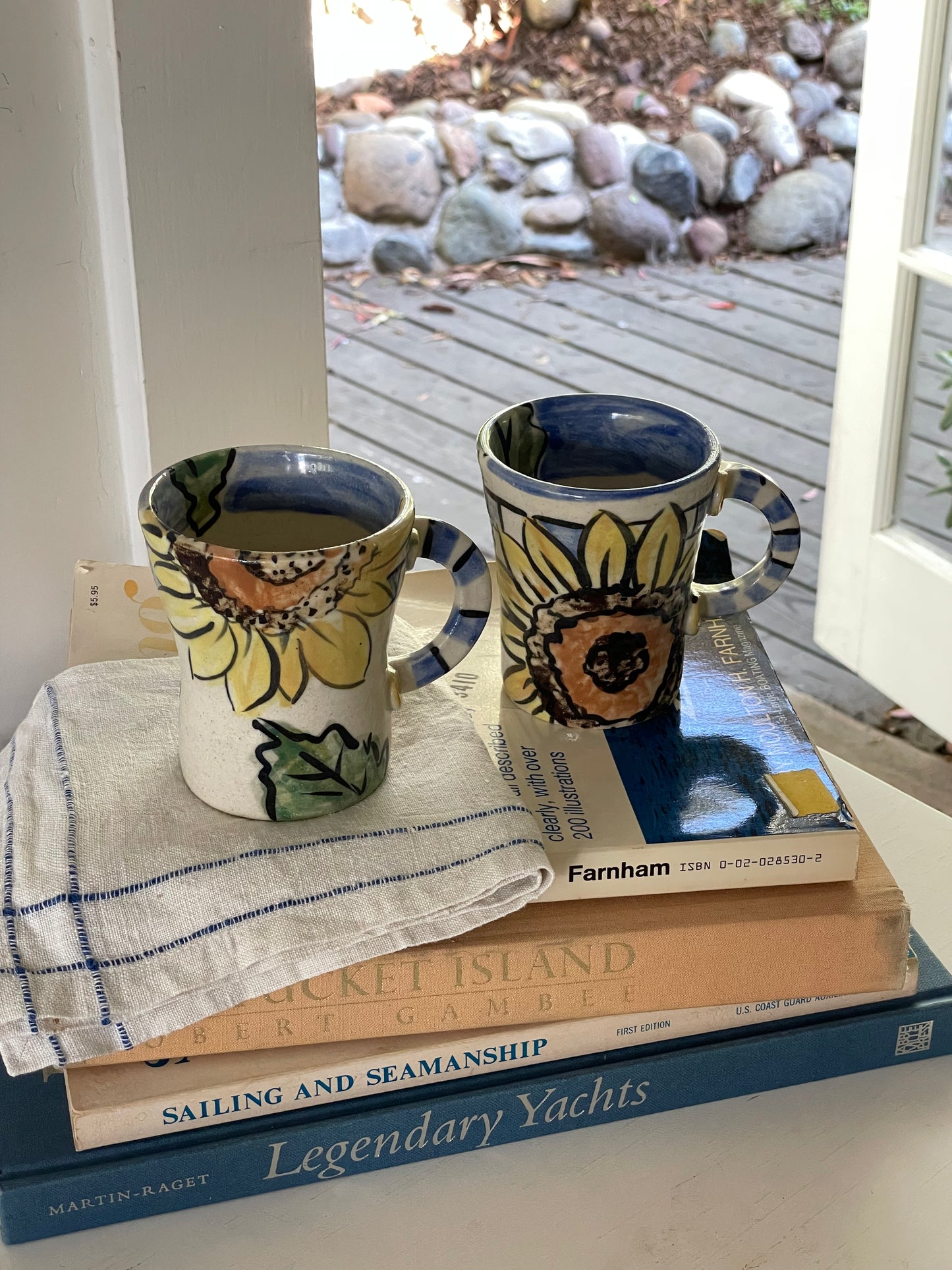 Sunflower Art Pottery Mugs, Set of 2