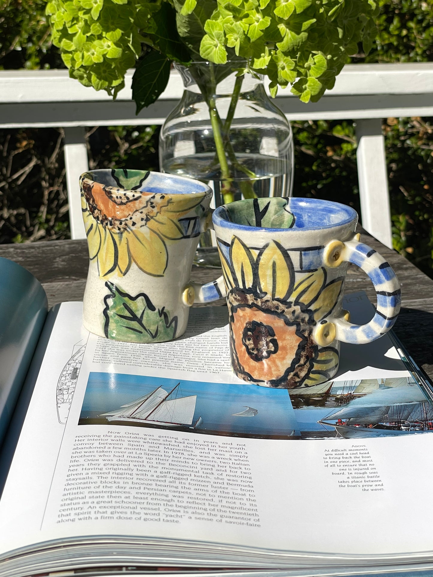 Sunflower Art Pottery Mugs, Set of 2