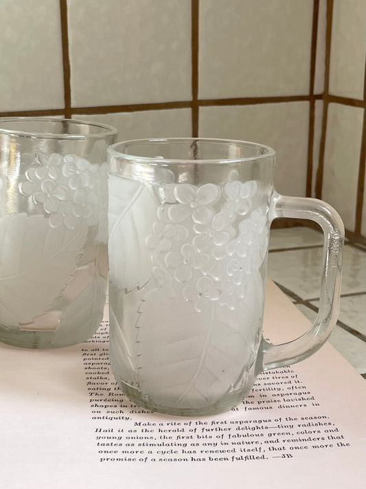 Hydrangea Clear Glass Mugs, Set of 2