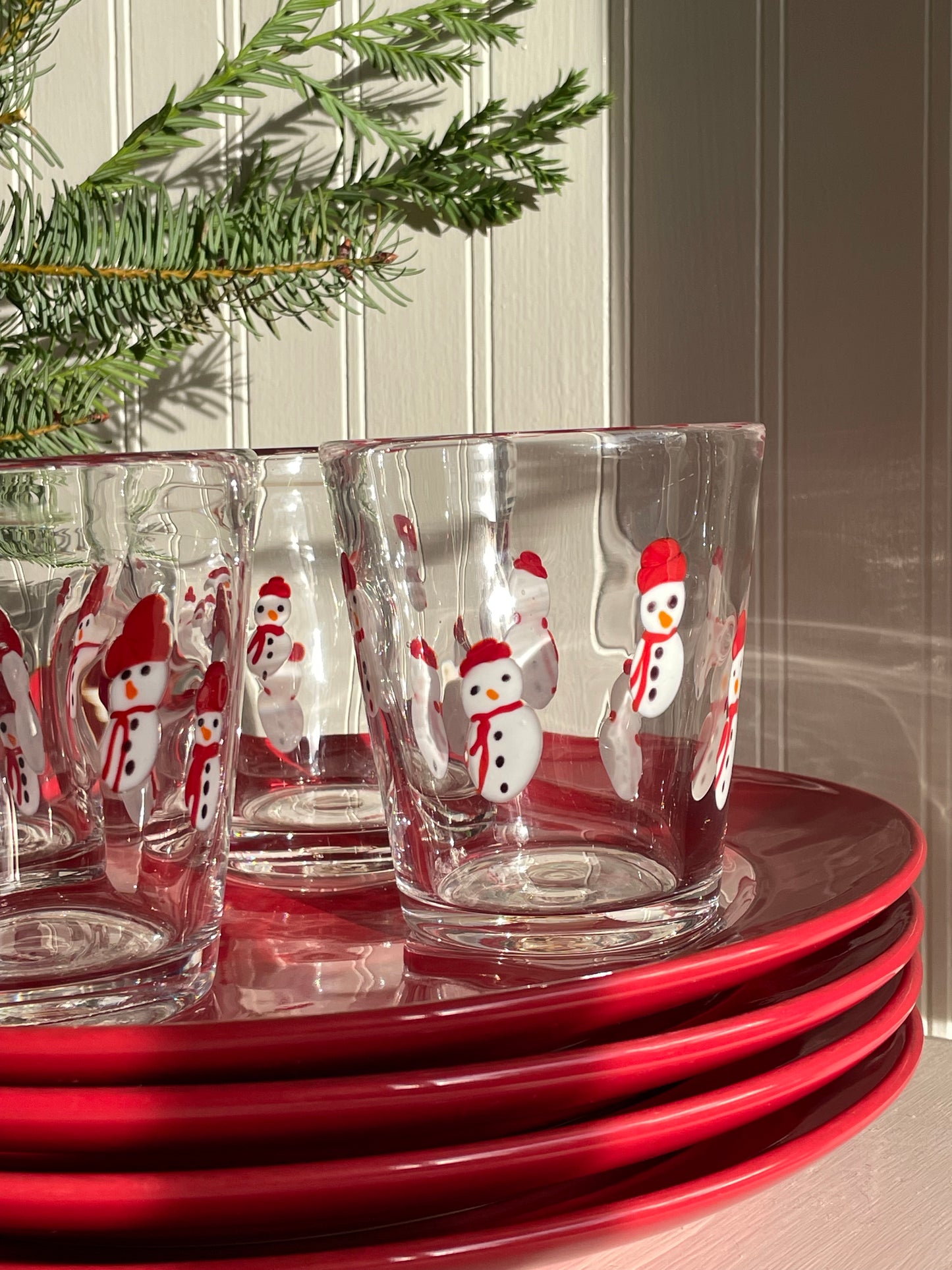 Hand-Blown Snowman Water Glasses, Set of 4