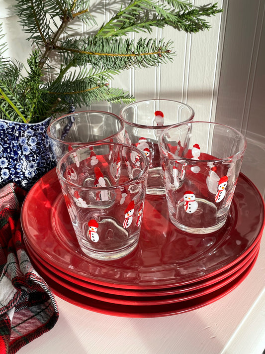 Hand-Blown Snowman Water Glasses, Set of 4