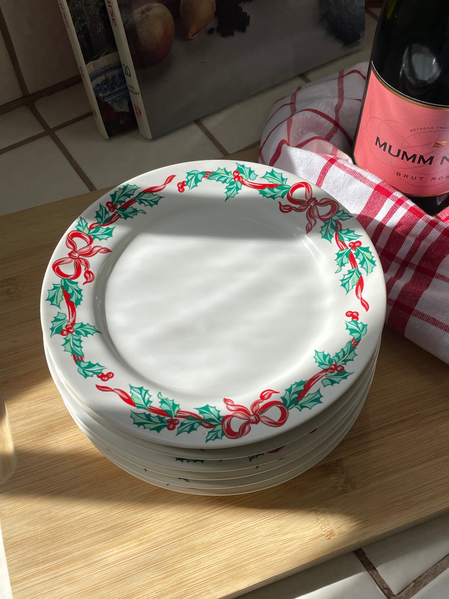 Christmas Ribbons Dessert Plates, Set of 6