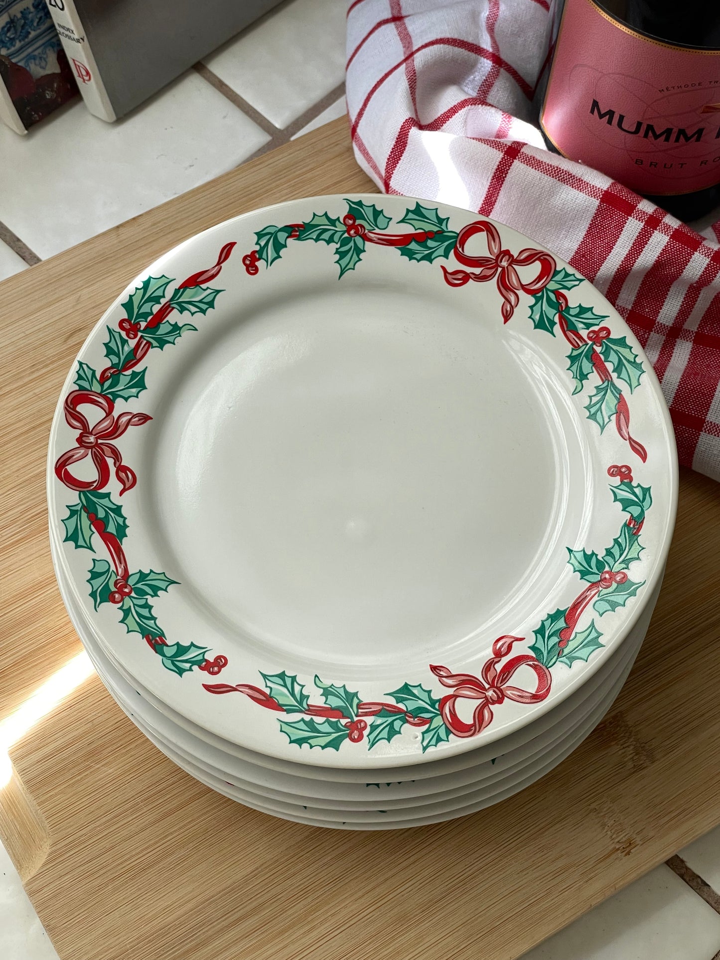 Christmas Ribbons Dessert Plates, Set of 6