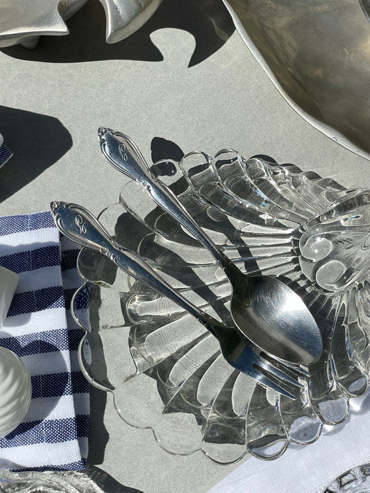 "G" Custom Engraved Teaspoon and Cocktail Fork