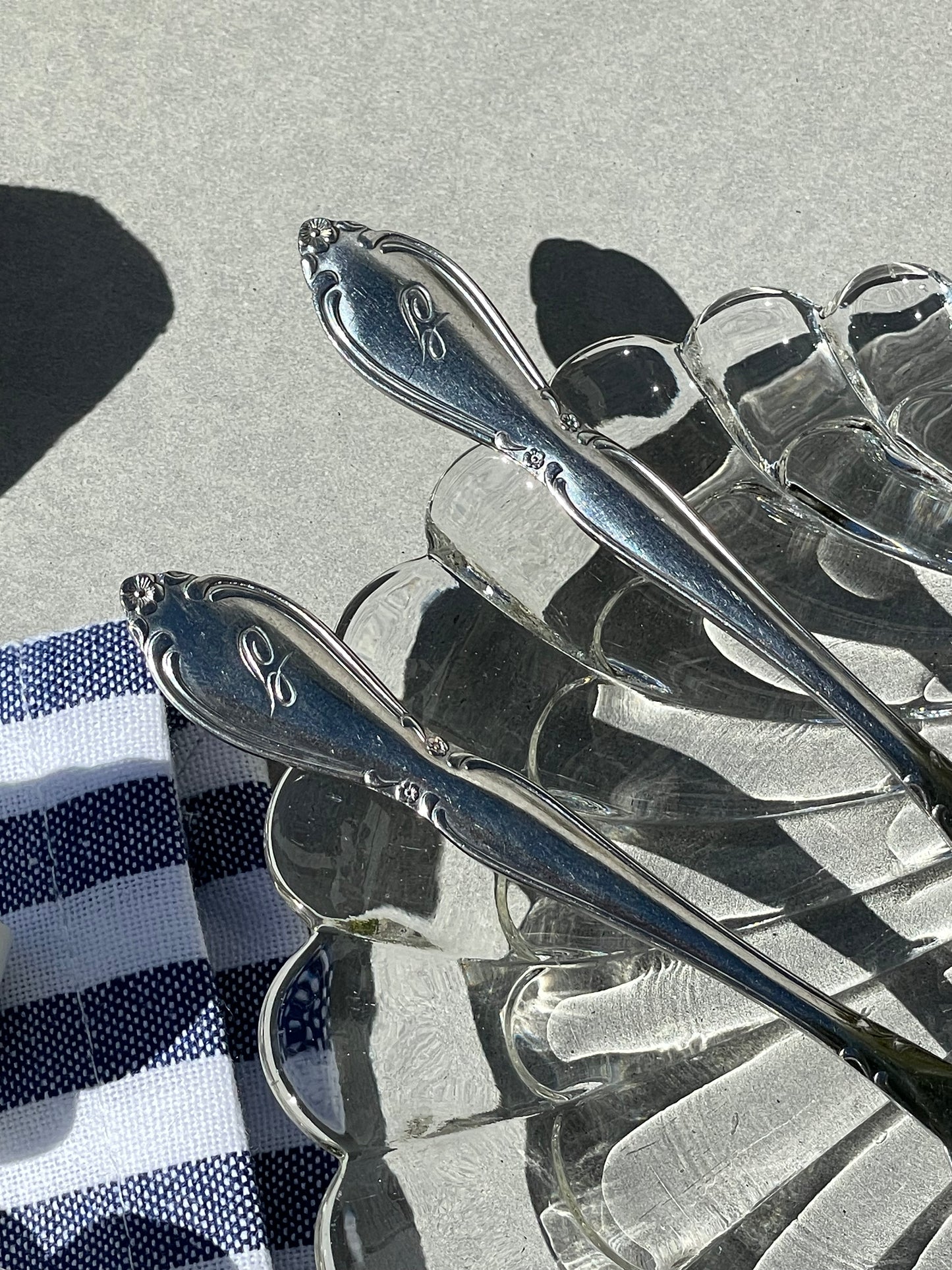 "G" Custom Engraved Teaspoon and Cocktail Fork