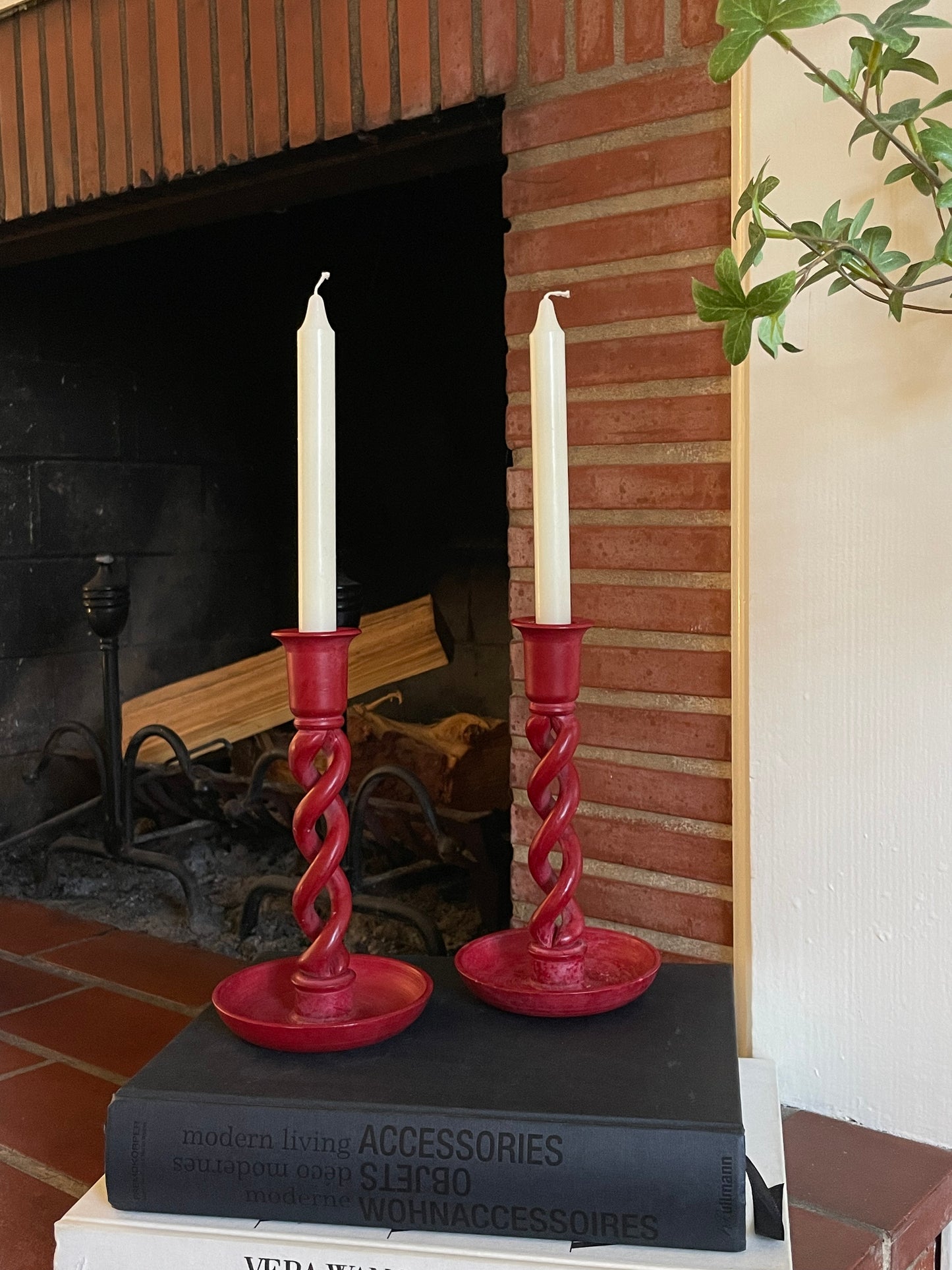 Harvard Carved Wood Candlesticks