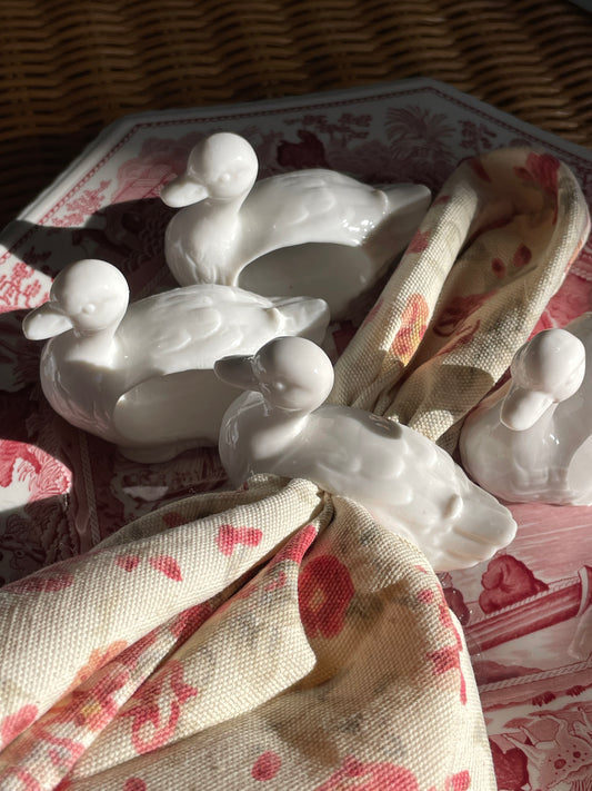 Ceramic Duck Napkin Rings, Set of 4