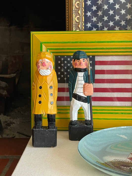 Sailors Hand-Carved Wooden Figurines, Set of 2