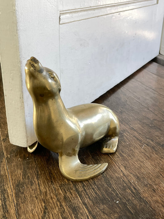 Sea Lion Brass Door Stop