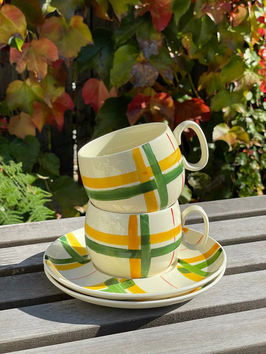 Scotch Plaid Cups and Saucers, Set of 2