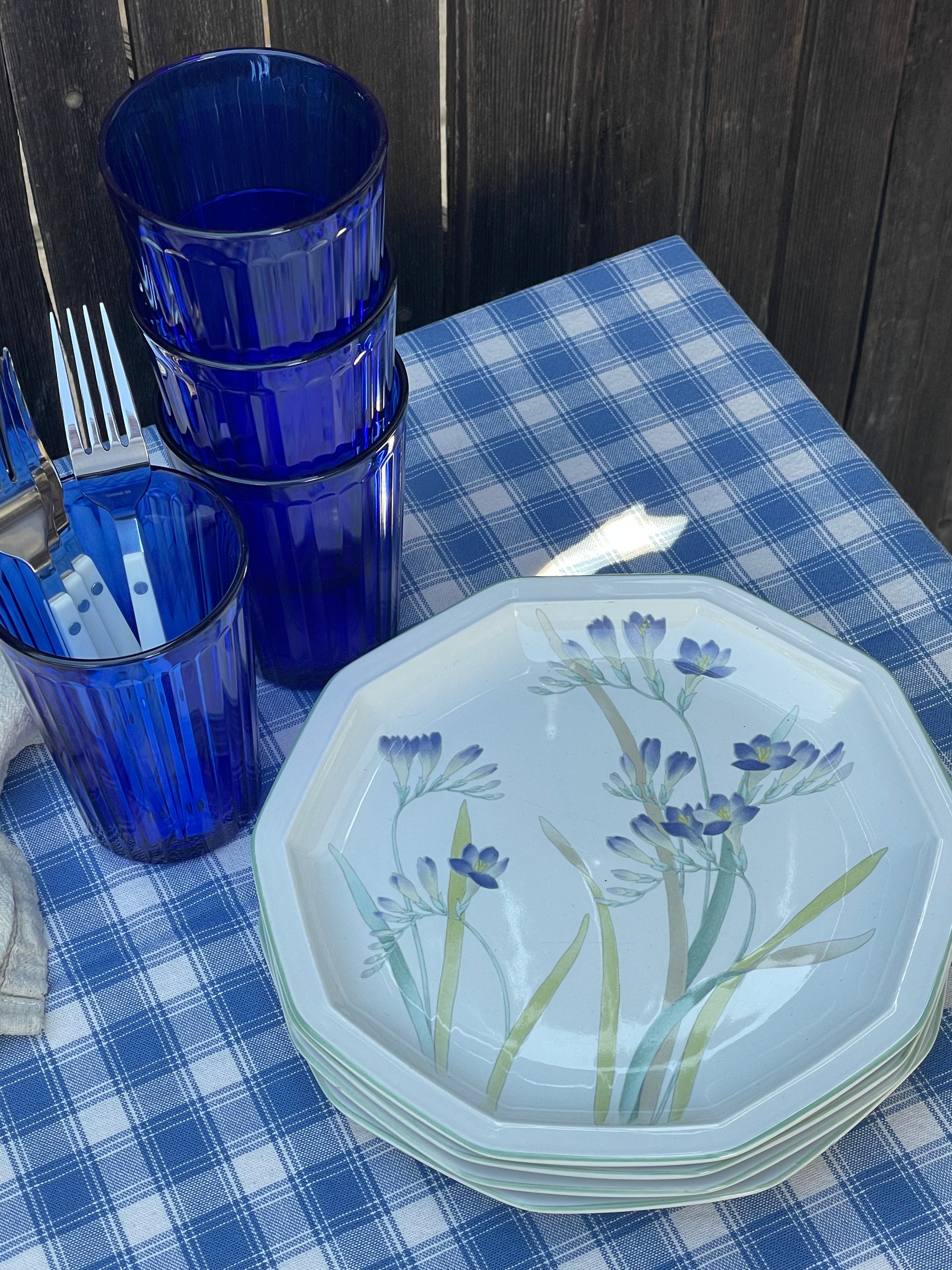 Blue Freesia Plates, Set of 4