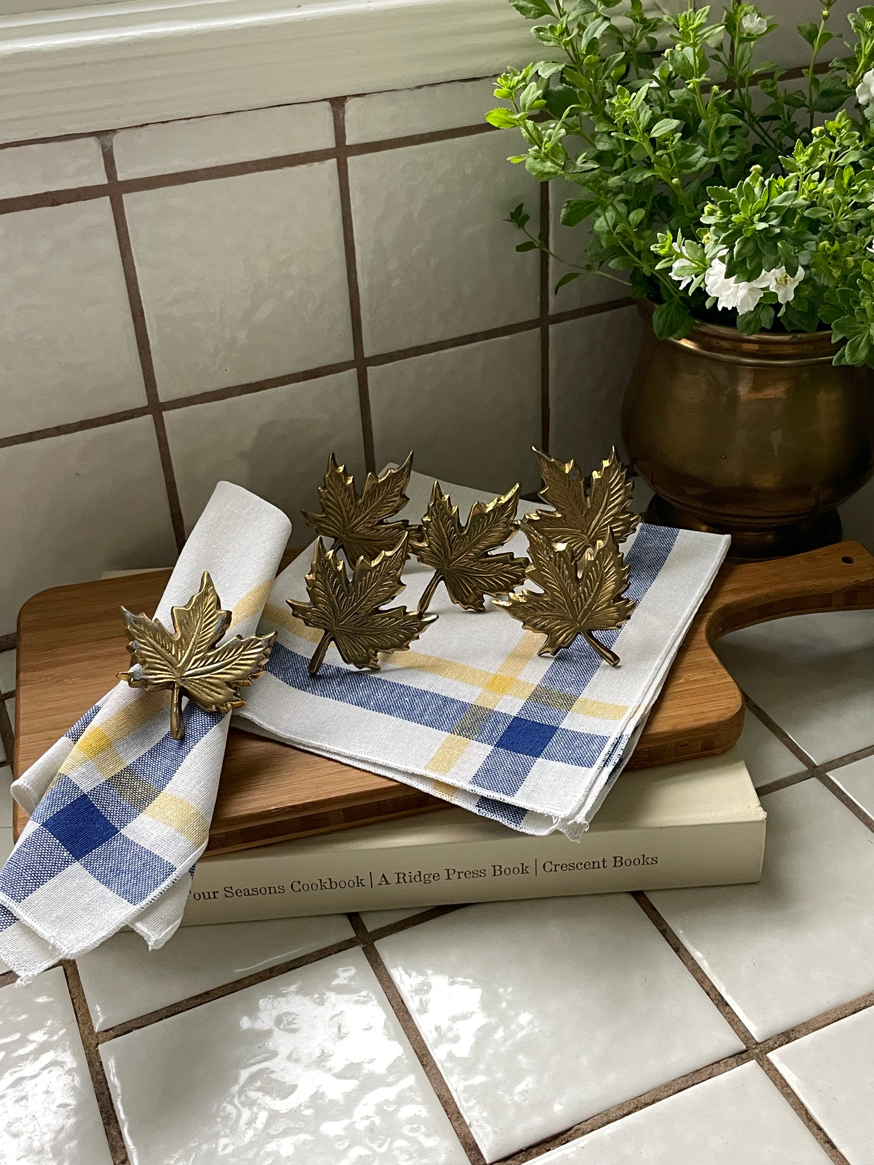 Brass Maple Leaf Napkin Rings, Set of 6
