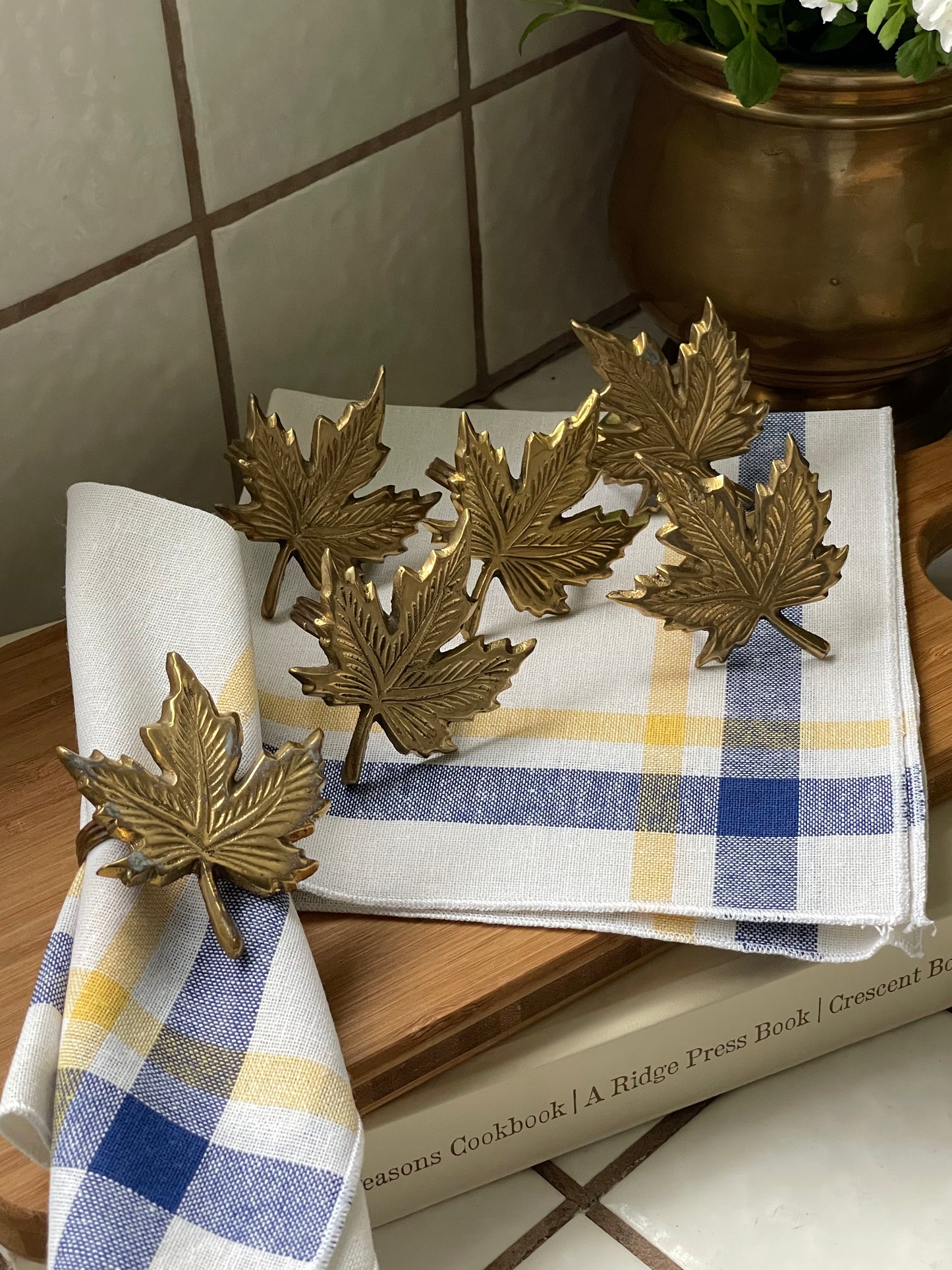 Brass Maple Leaf Napkin Rings, Set of 6