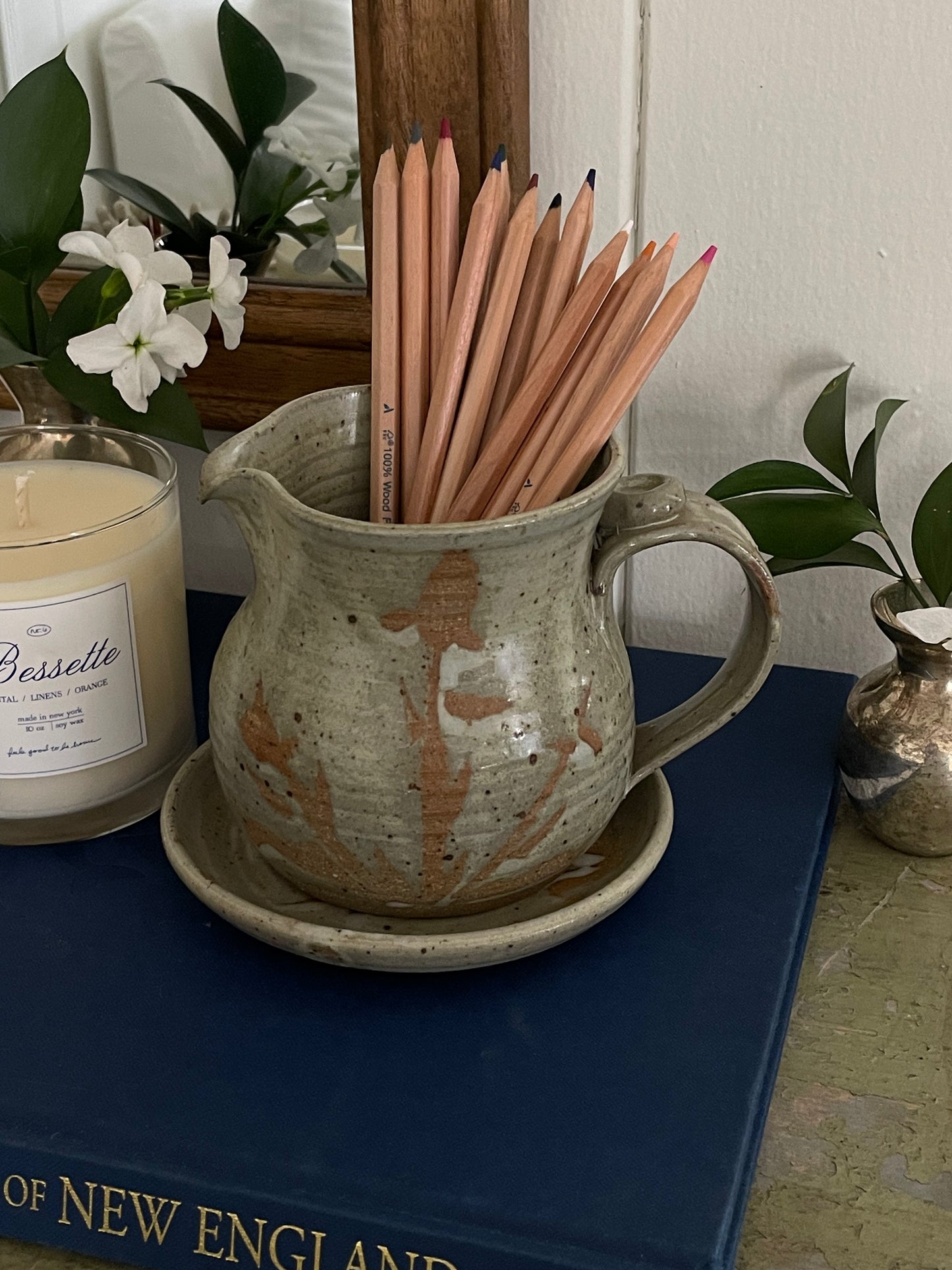 Sandy Shores Art-Pottery Pitcher and Dish Set