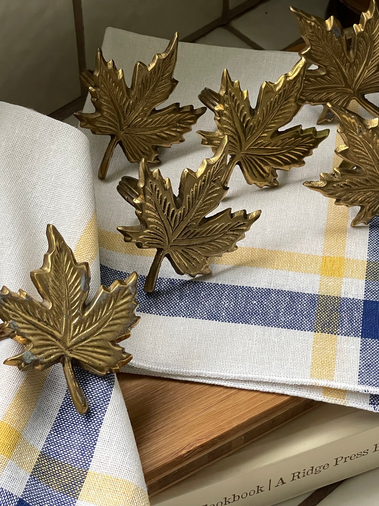 Brass Maple Leaf Napkin Rings, Set of 6