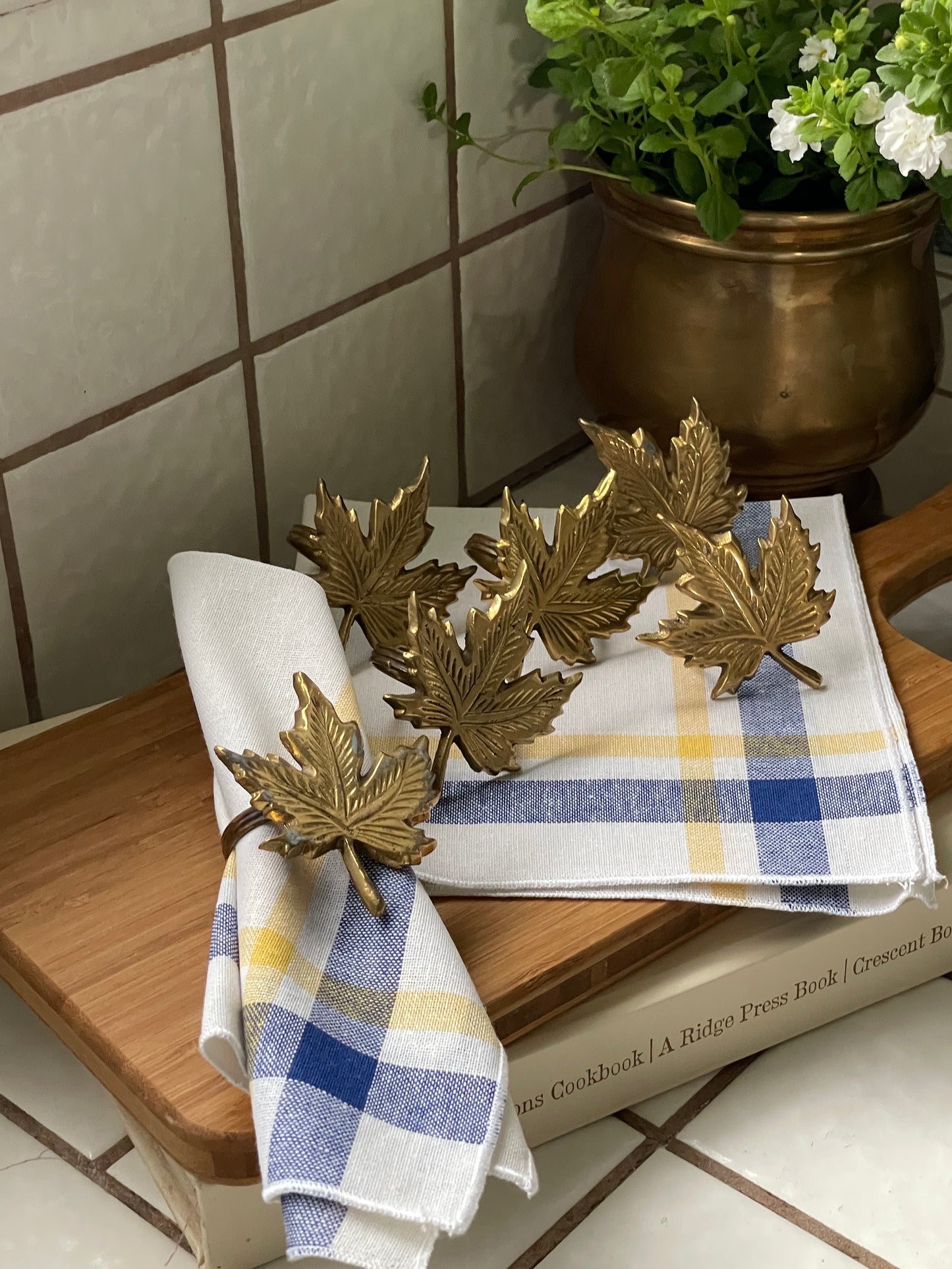 Brass Maple Leaf Napkin Rings, Set of 6