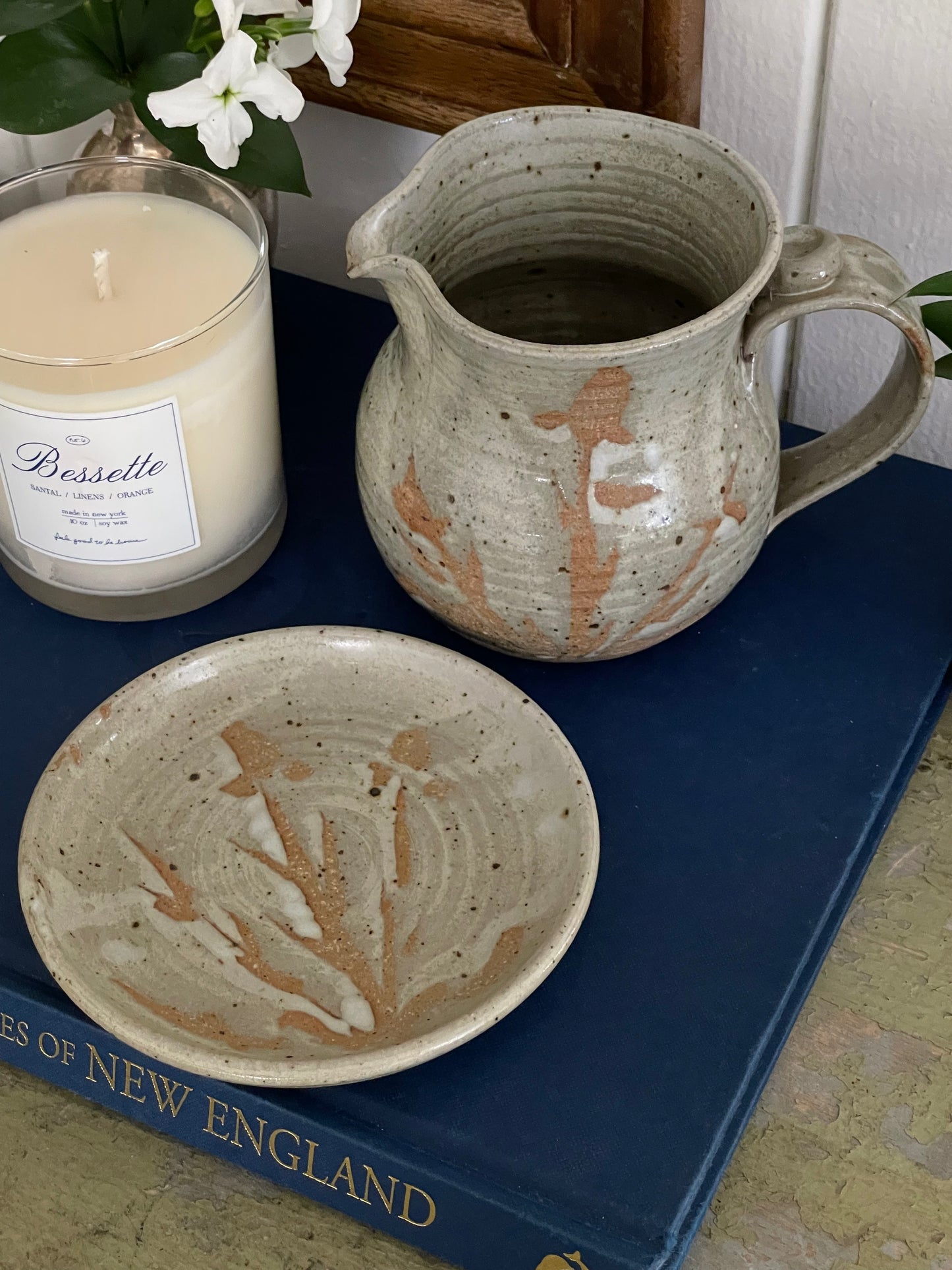 Sandy Shores Art-Pottery Pitcher and Dish Set