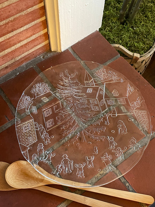 Christmas Village Glass Platter