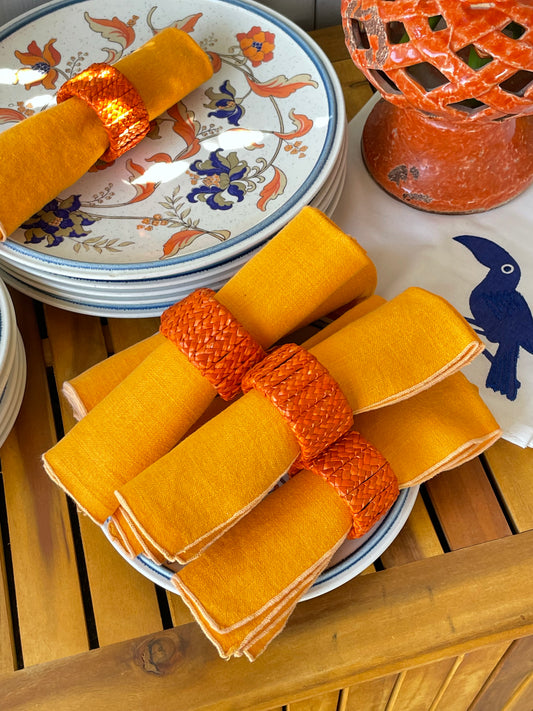 Coral Woven Napkin Rings, Set of 6