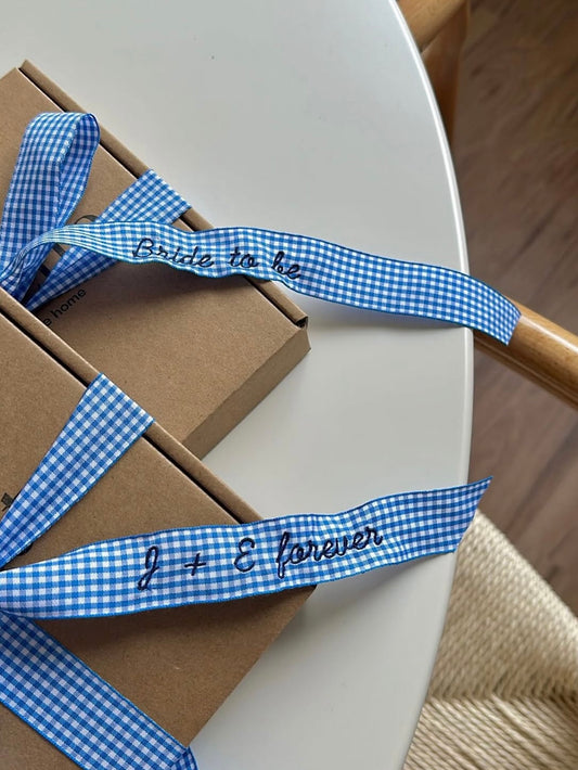 Blue Gingham Personalized Ribbon