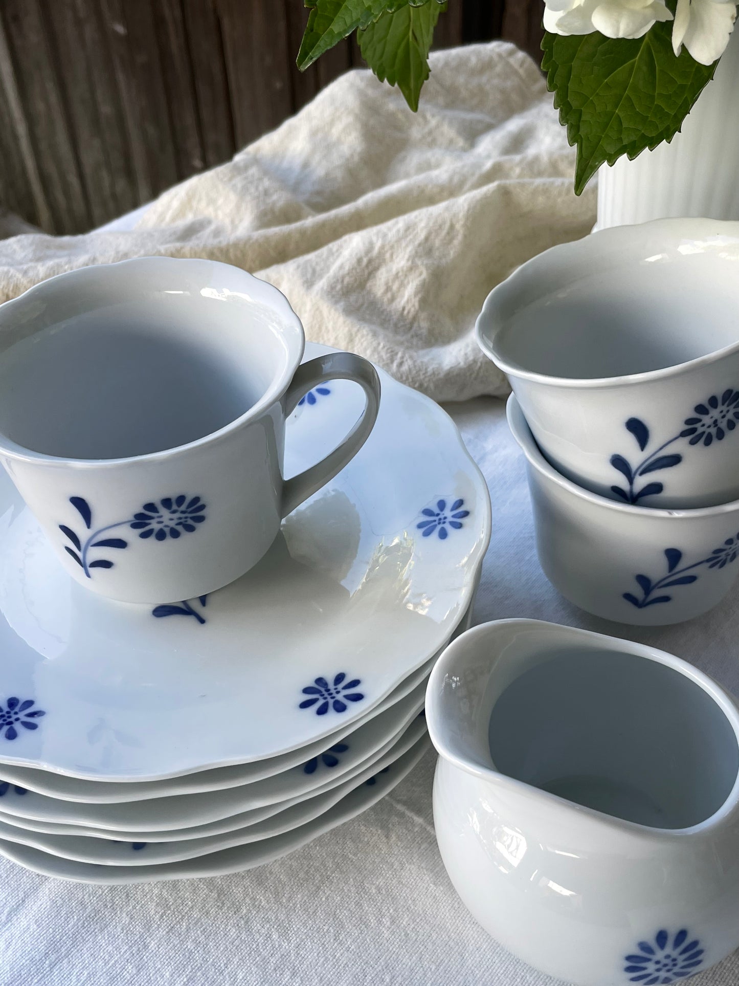 Blue Daisy Teacups & Saucers, Set of 6